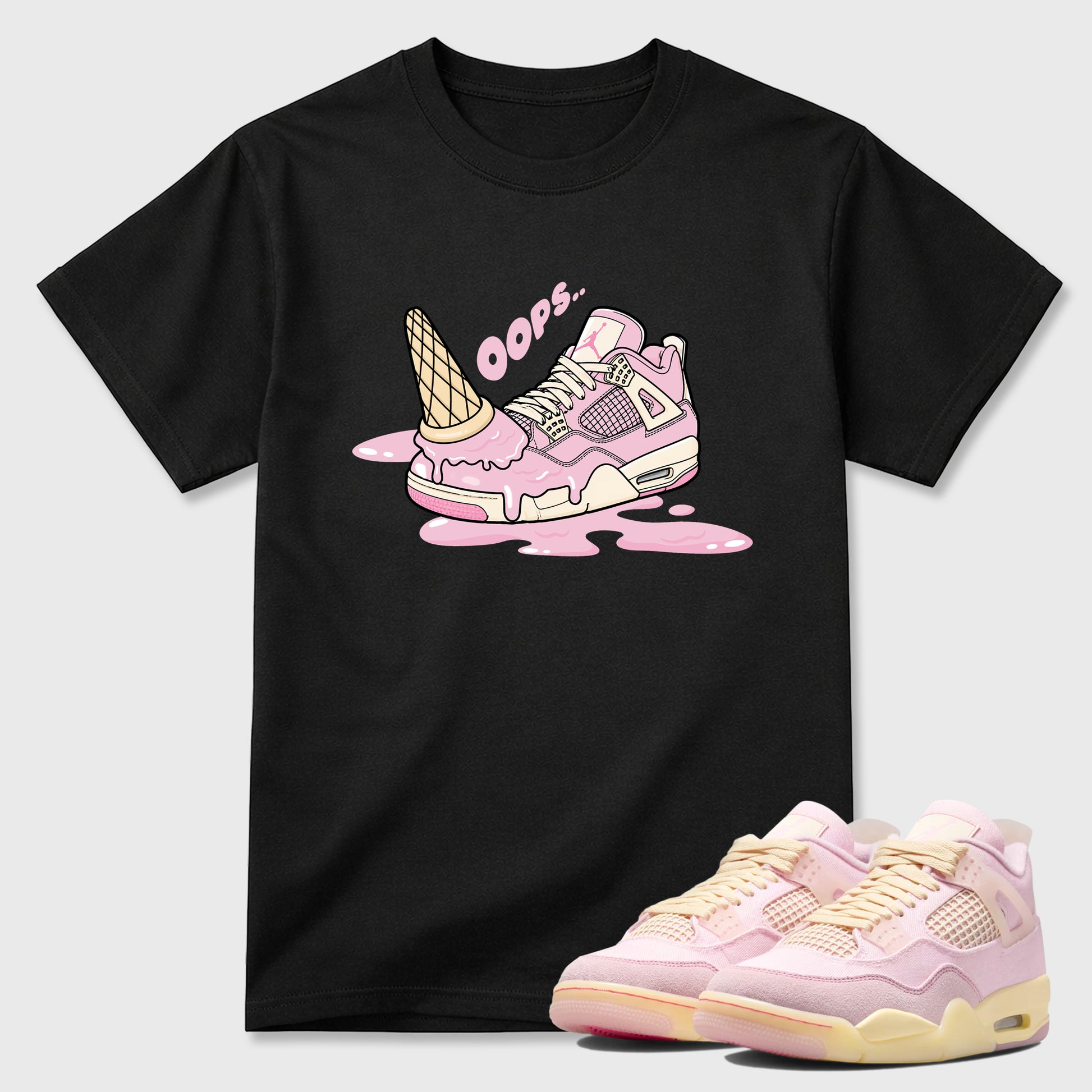 Sneaker match tees – Sneaker Tees To Match Air Jordan 4 Iced Carmine Shoes – Dropped Ice Cream Tee Black 1