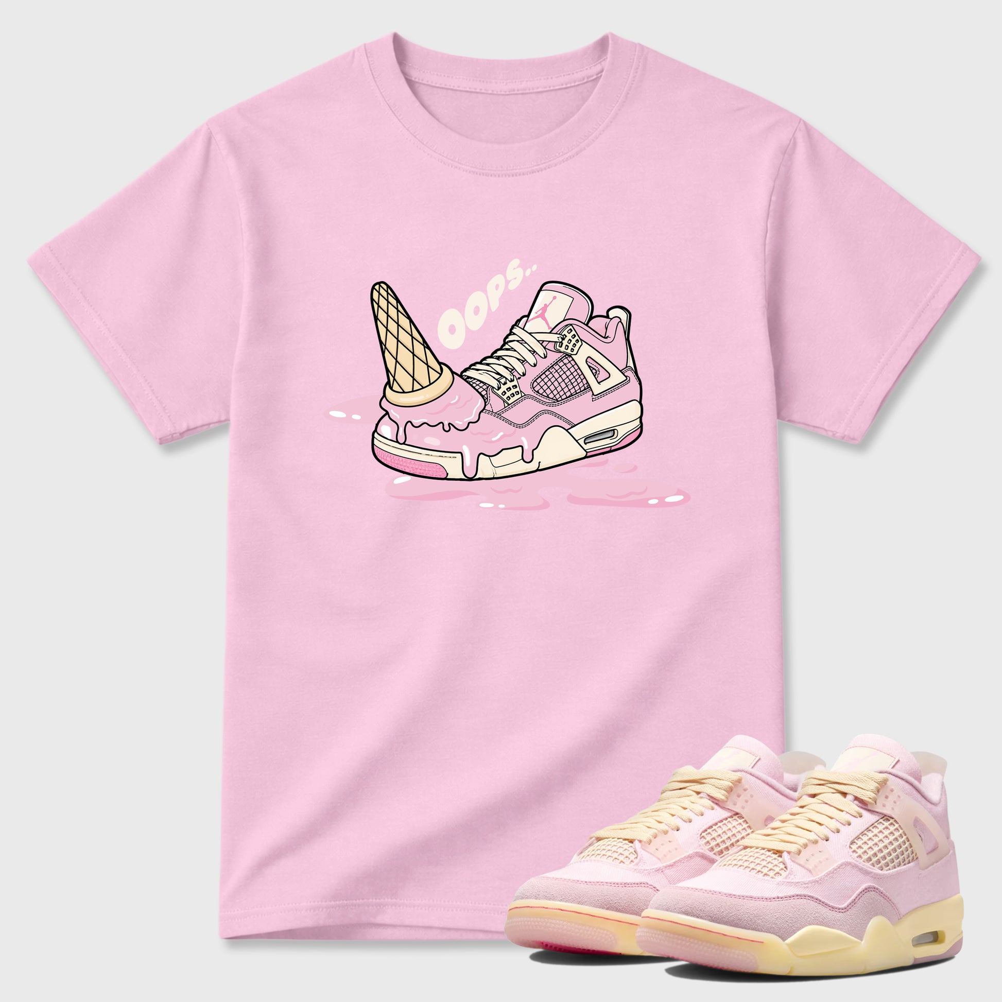Sneaker match tees – Sneaker Tees To Match Air Jordan 4 Iced Carmine Shoes – Dropped Ice Cream Tee Pink 1