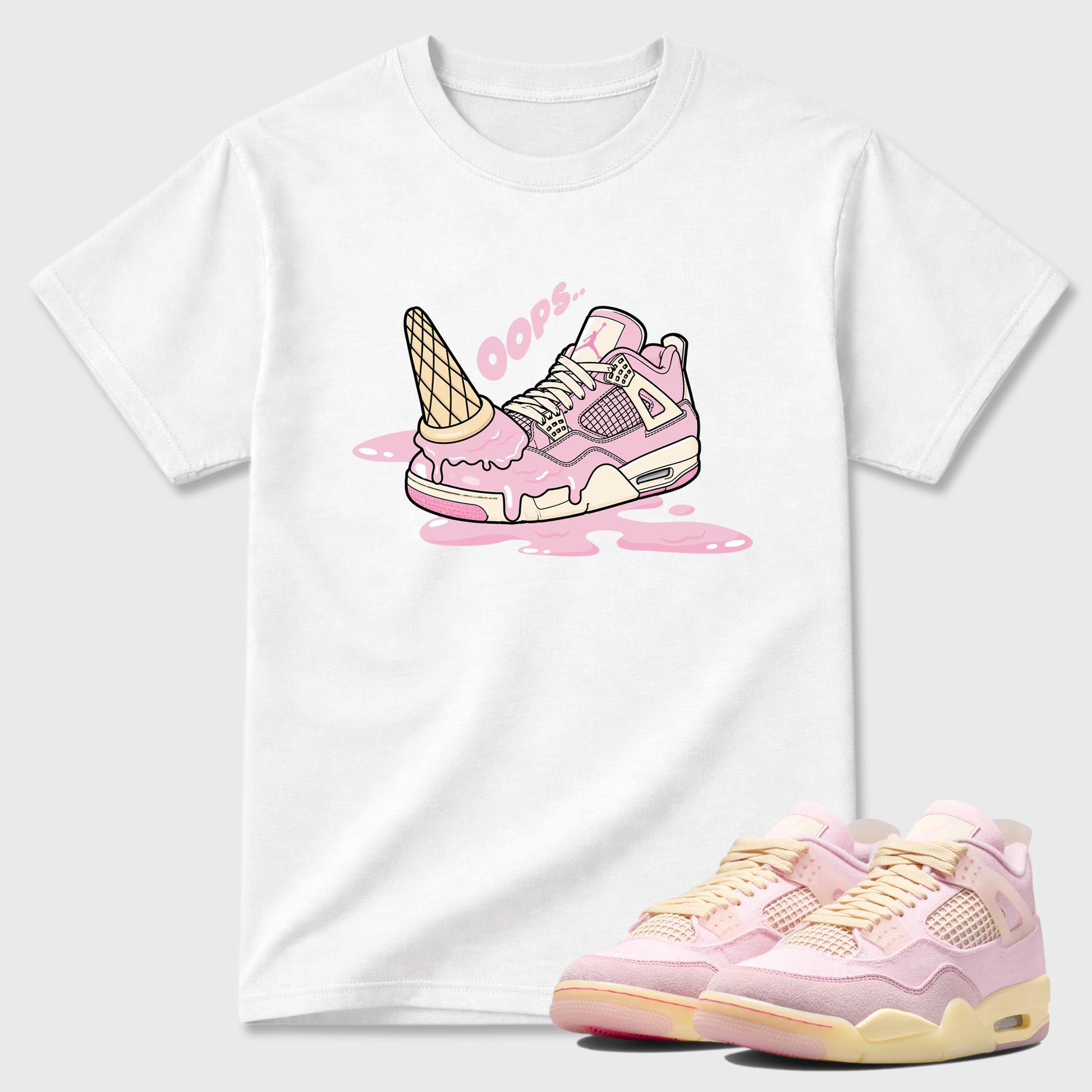 Sneaker match tees – Sneaker Tees To Match Air Jordan 4 Iced Carmine Shoes – Dropped Ice Cream Tee White 1