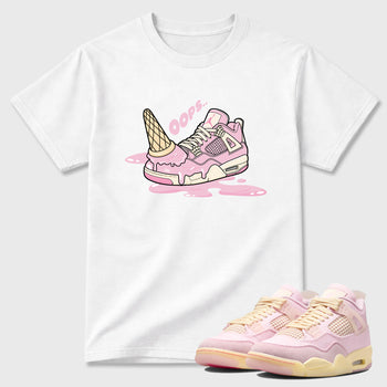 Sneaker match tees – Sneaker Tees To Match Air Jordan 4 Iced Carmine Shoes – Dropped Ice Cream Tee White 1