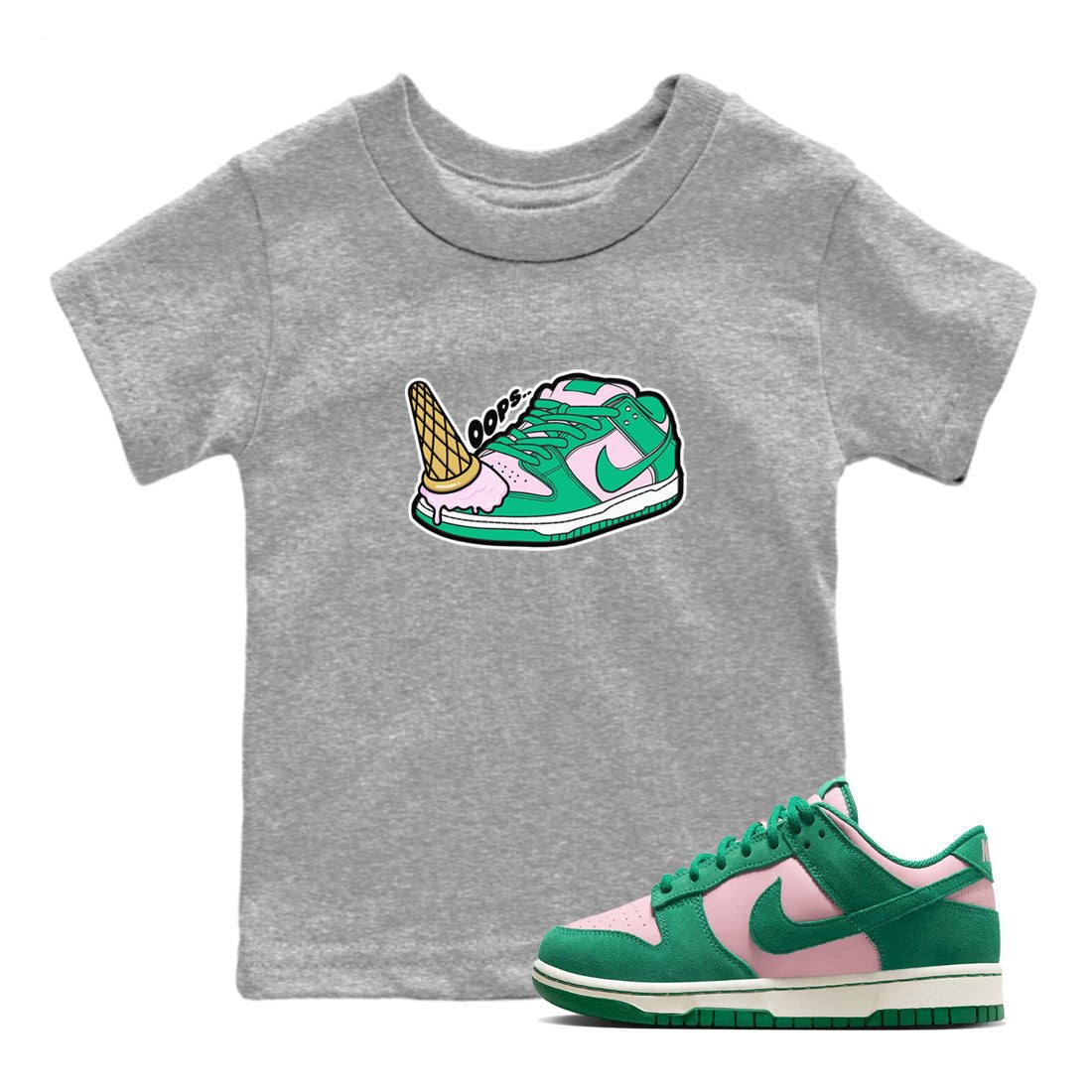 Dunk Low Medium Soft Pink Malachite shirt to match jordans Dropped Ice Cream sneaker tees Dunk Medium Soft Pink Malachite SNRT sneaker release tees baby toddler Heather Grey 1 cotton Shirt