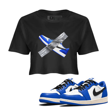 AJ1 Game Royal shirt to match jordans Duct Tape sneaker tees Air Jordan 1 Game Royal SNRT Sneaker Release Tees Black 1 crop length shirt