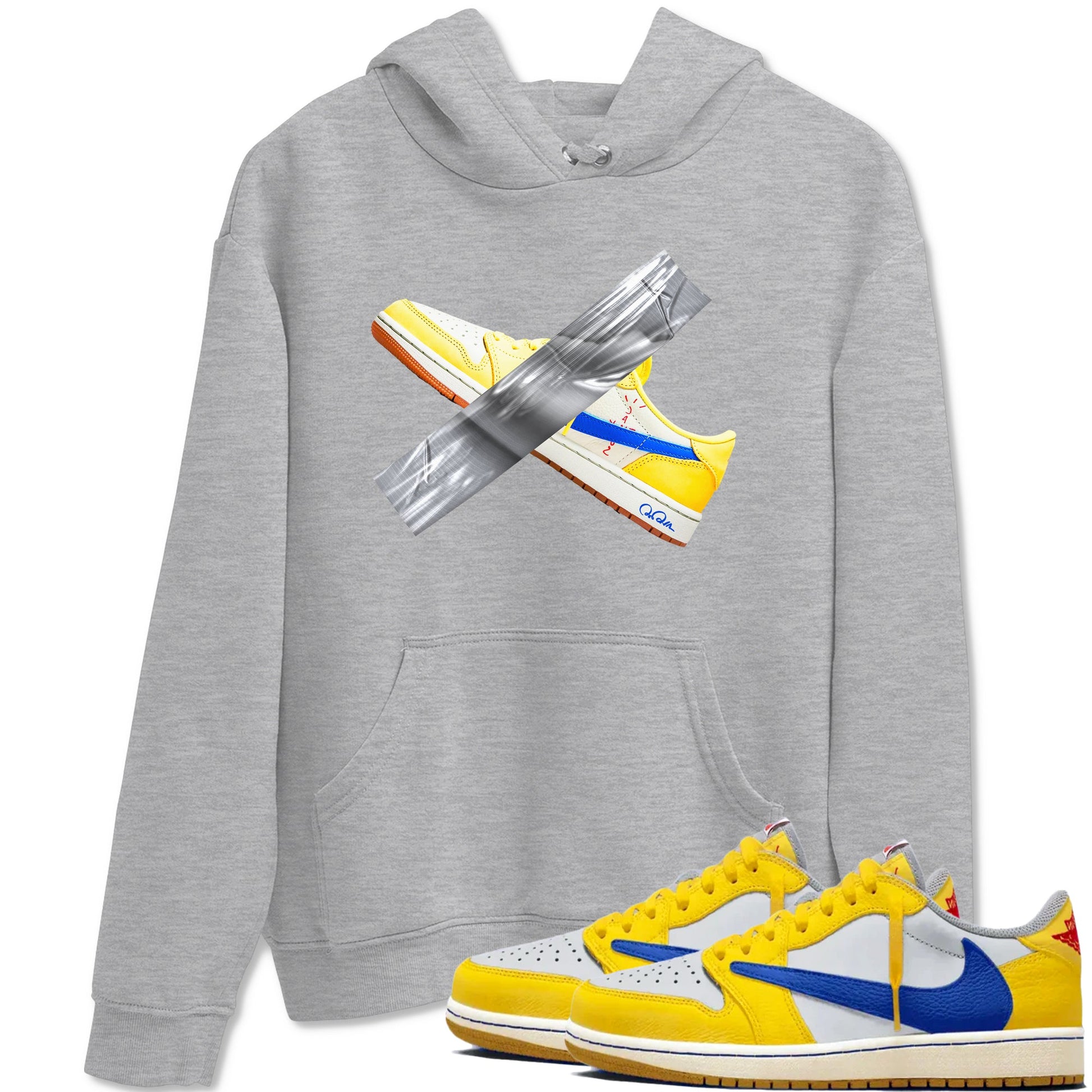 1s Travis Scott Canary shirt to match jordans Duct Tape sneaker tees Air Jordan 1 Travis Scott Canary SNRT Sneaker Release Tees unisex cotton Heather Grey 1 crew neck shirt