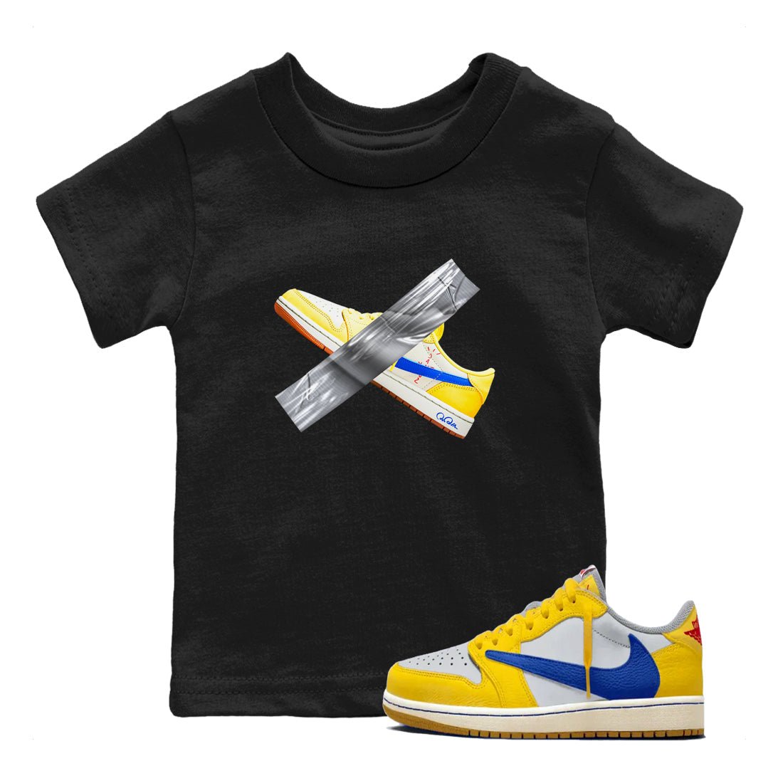 1s Travis Scott Canary shirt to match jordans Duct Tape sneaker tees Air Jordan 1 Travis Scott Canary SNRT sneaker release tees baby toddler Black 1 cotton Shirt