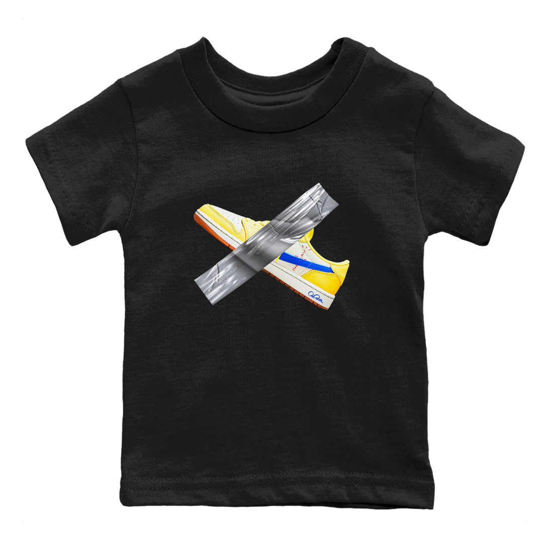 1s Travis Scott Canary shirt to match jordans Duct Tape sneaker tees Air Jordan 1 Travis Scott Canary SNRT sneaker release tees baby toddler Black 2 cotton Shirt