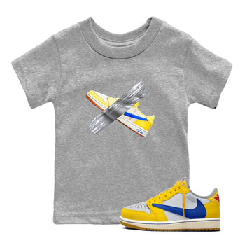 1s Travis Scott Canary shirt to match jordans Duct Tape sneaker tees Air Jordan 1 Travis Scott Canary SNRT sneaker release tees baby toddler Heather Grey 1 cotton Shirt