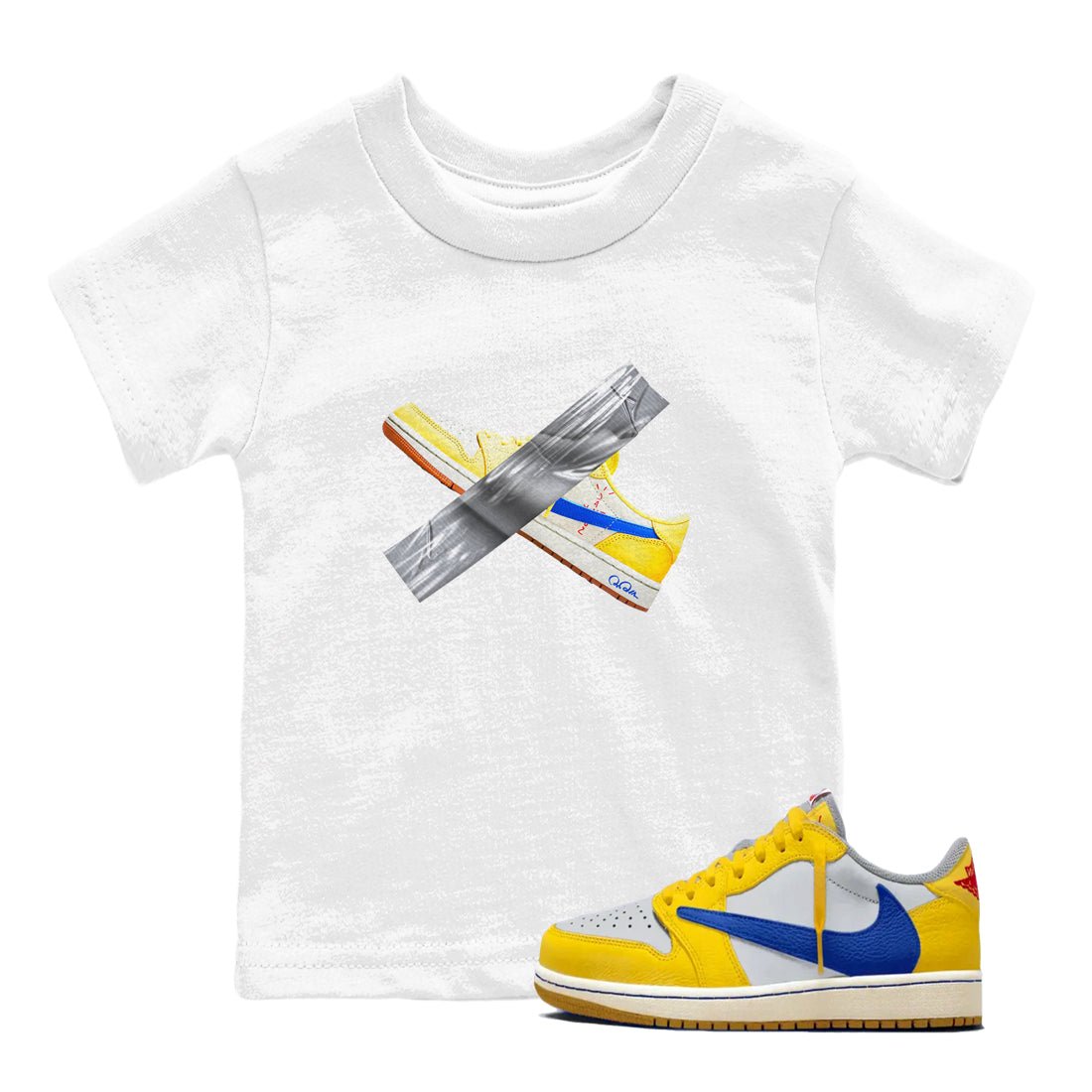 1s Travis Scott Canary shirt to match jordans Duct Tape sneaker tees Air Jordan 1 Travis Scott Canary SNRT sneaker release tees baby toddler White 1 cotton Shirt