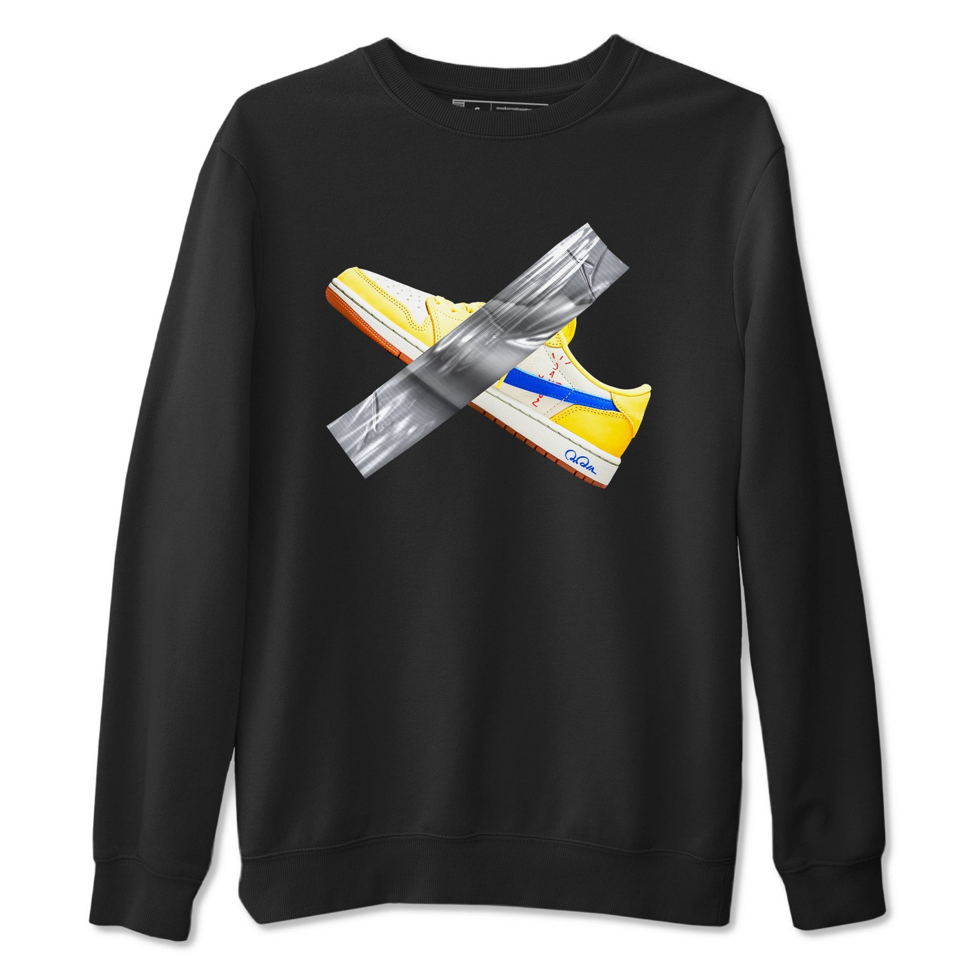 1s Travis Scott Canary shirt to match jordans Duct Tape sneaker tees Air Jordan 1 Travis Scott Canary SNRT Sneaker Release Tees unisex cotton Black 2 crew neck shirt
