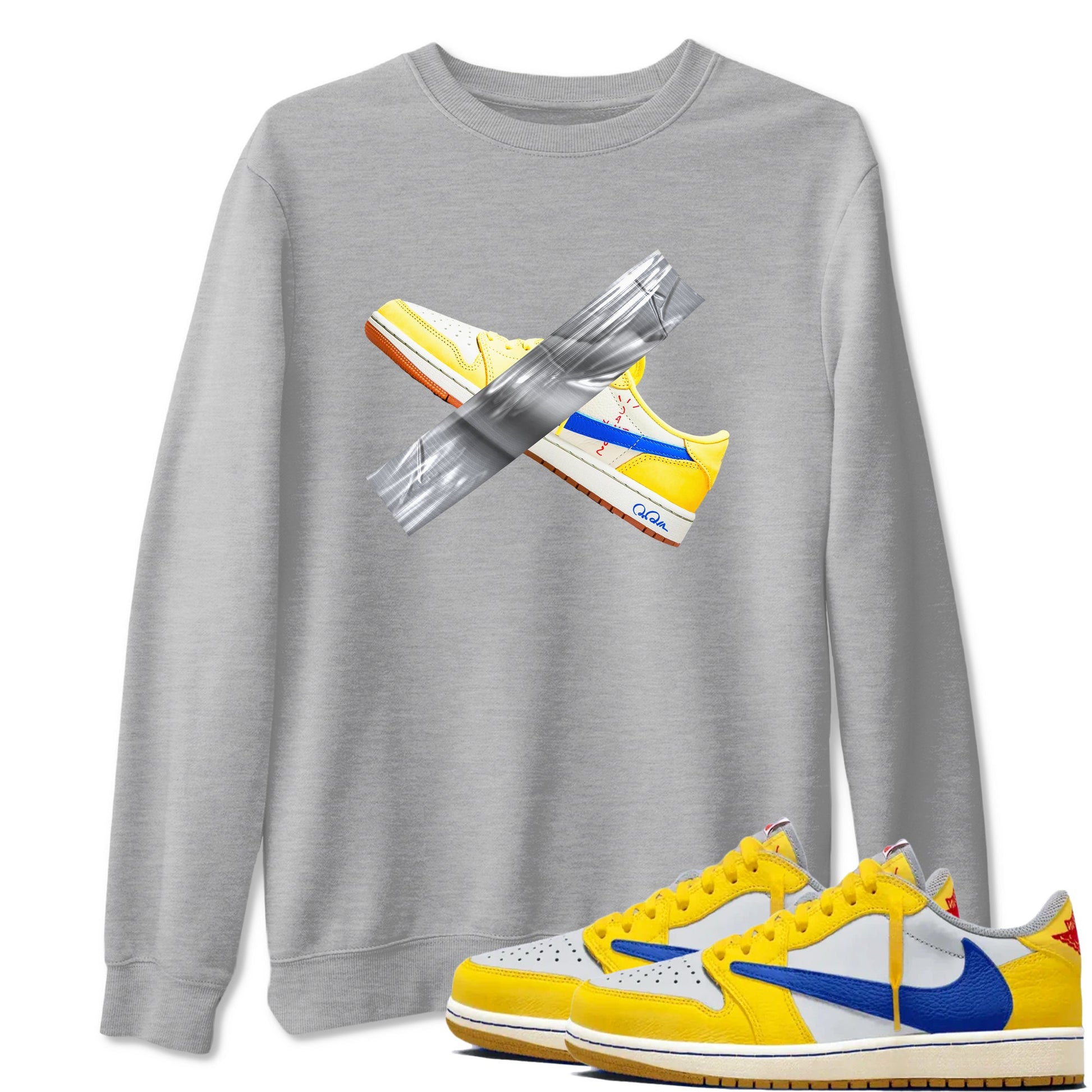 1s Travis Scott Canary shirt to match jordans Duct Tape sneaker tees Air Jordan 1 Travis Scott Canary SNRT Sneaker Release Tees unisex cotton Heather Grey 1 crew neck shirt