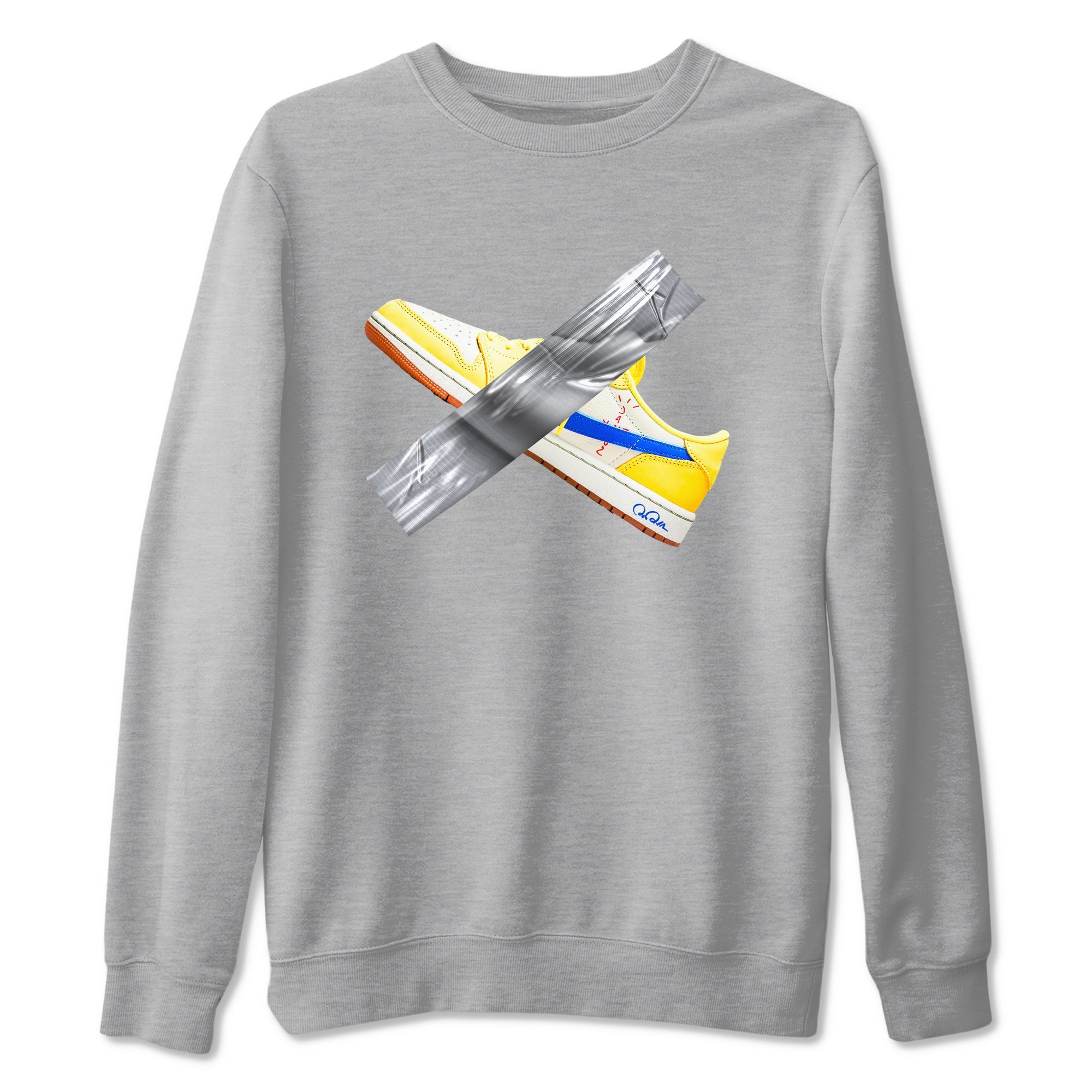 1s Travis Scott Canary shirt to match jordans Duct Tape sneaker tees Air Jordan 1 Travis Scott Canary SNRT Sneaker Release Tees unisex cotton Heather Grey 2 crew neck shirt