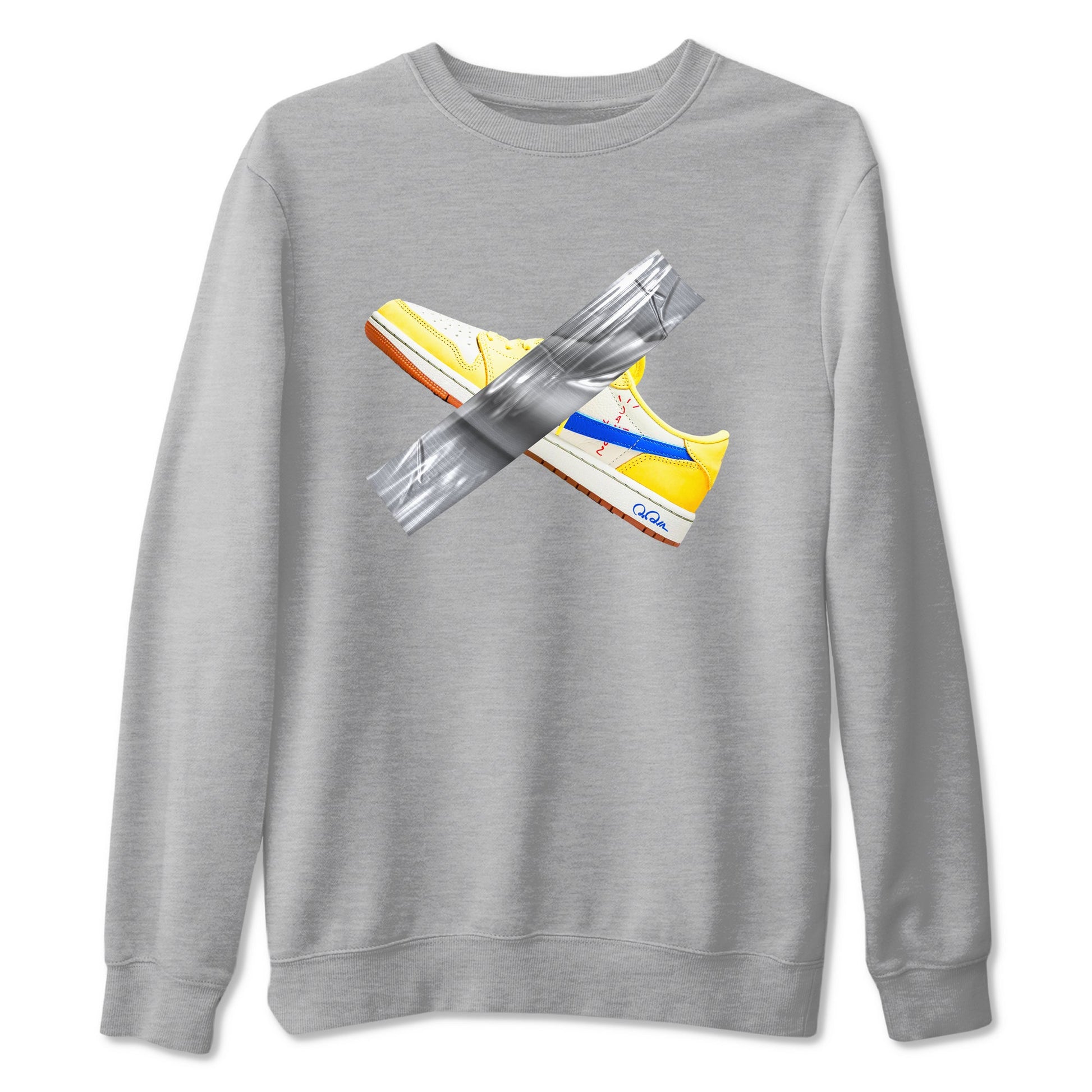 1s Travis Scott Canary shirt to match jordans Duct Tape sneaker tees Air Jordan 1 Travis Scott Canary SNRT Sneaker Release Tees unisex cotton Heather Grey 2 crew neck shirt