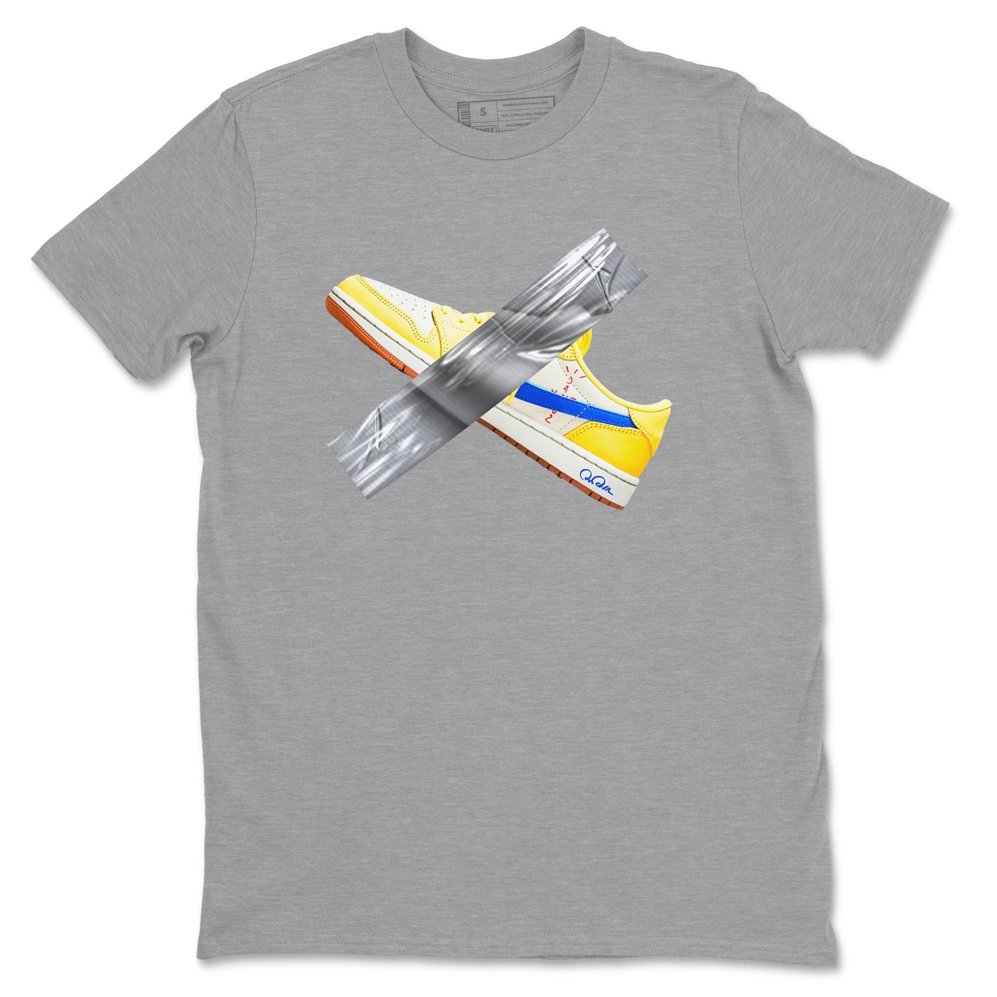 1s Travis Scott Canary shirt to match jordans Duct Tape sneaker tees Air Jordan 1 Travis Scott Canary SNRT Sneaker Release Tees unisex cotton Heather Grey 2 crew neck shirt