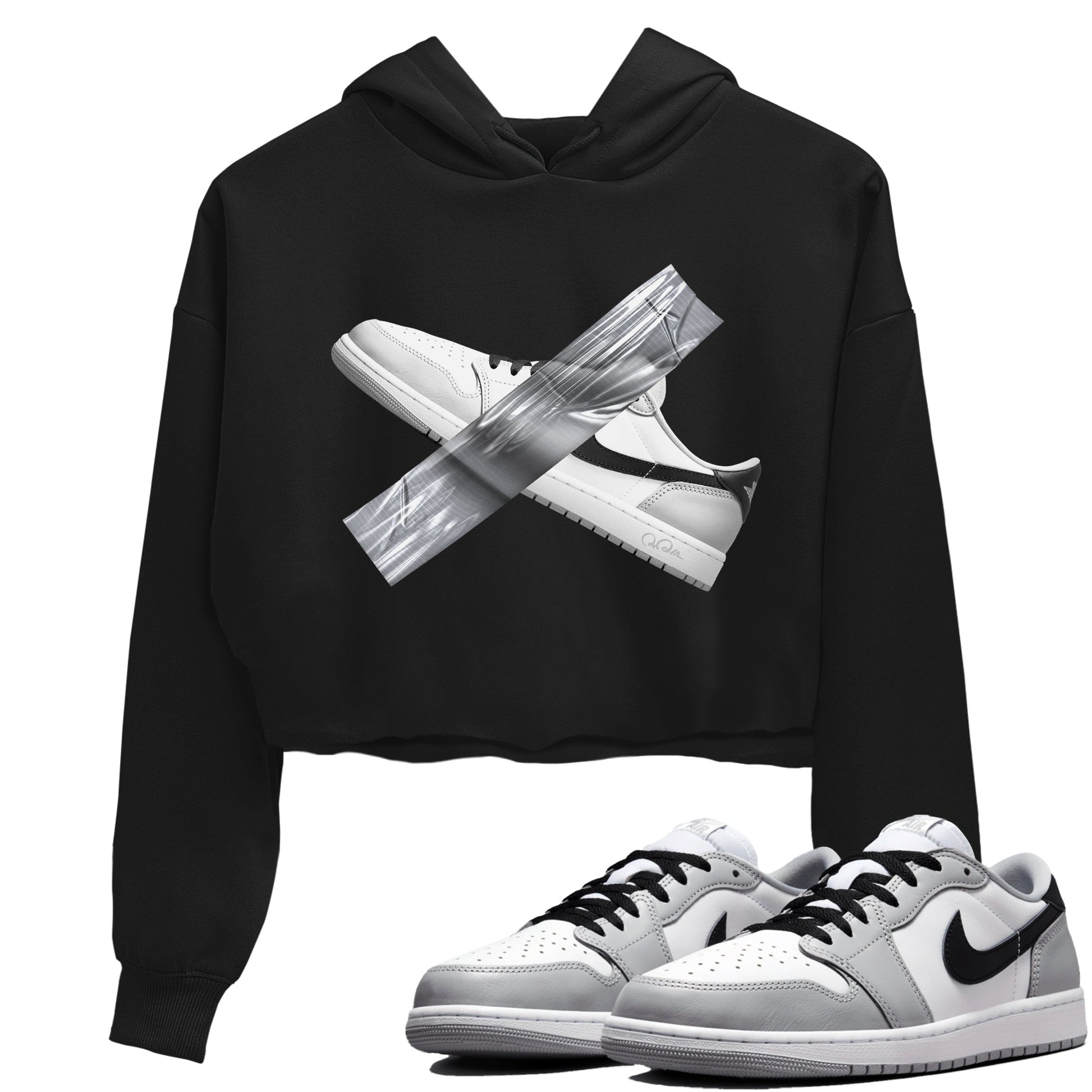 1s Wolf Grey shirts to match jordans Duct Tape sneaker match tees Air Jordan 1 Wolf Grey SNRT Sneaker Tees streetwear brand Black 1 crop tee