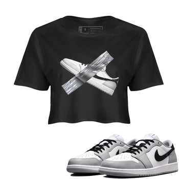 1s Wolf Grey shirts to match jordans Duct Tape sneaker match tees Air Jordan 1 Wolf Grey SNRT Sneaker Tees streetwear brand Black 1 crop tee