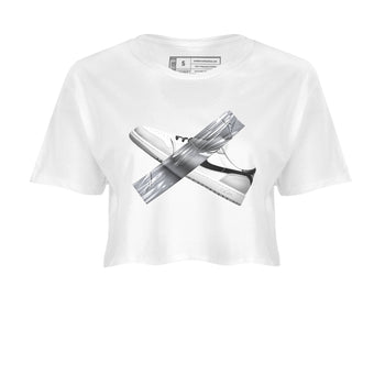 1s Wolf Grey shirts to match jordans Duct Tape sneaker match tees Air Jordan 1 Wolf Grey SNRT Sneaker Tees streetwear brand White 2 crop tee