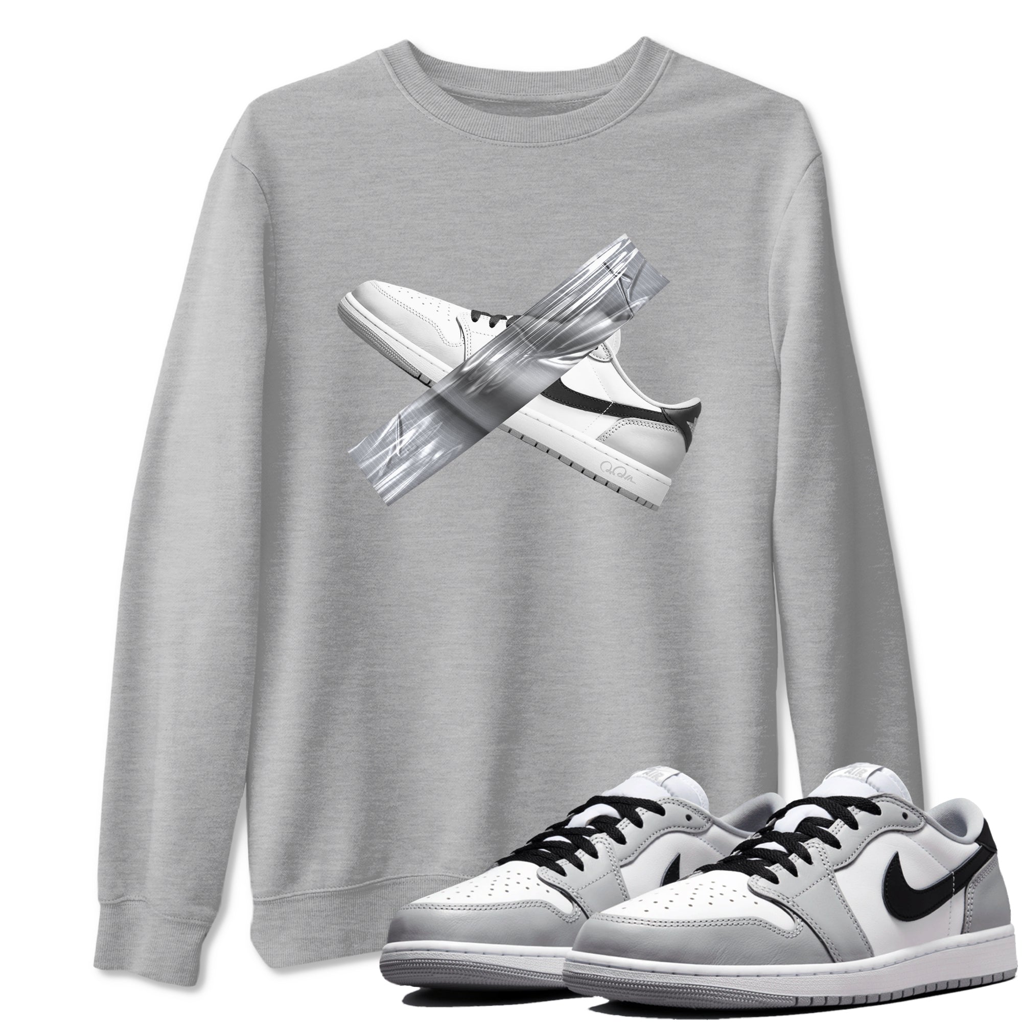 1s Wolf Grey shirts to match jordans Duct Tape sneaker match tees Air Jordan 1 Wolf Grey SNRT Sneaker Tees streetwear brand Heather Grey 1 unisex cotton tee