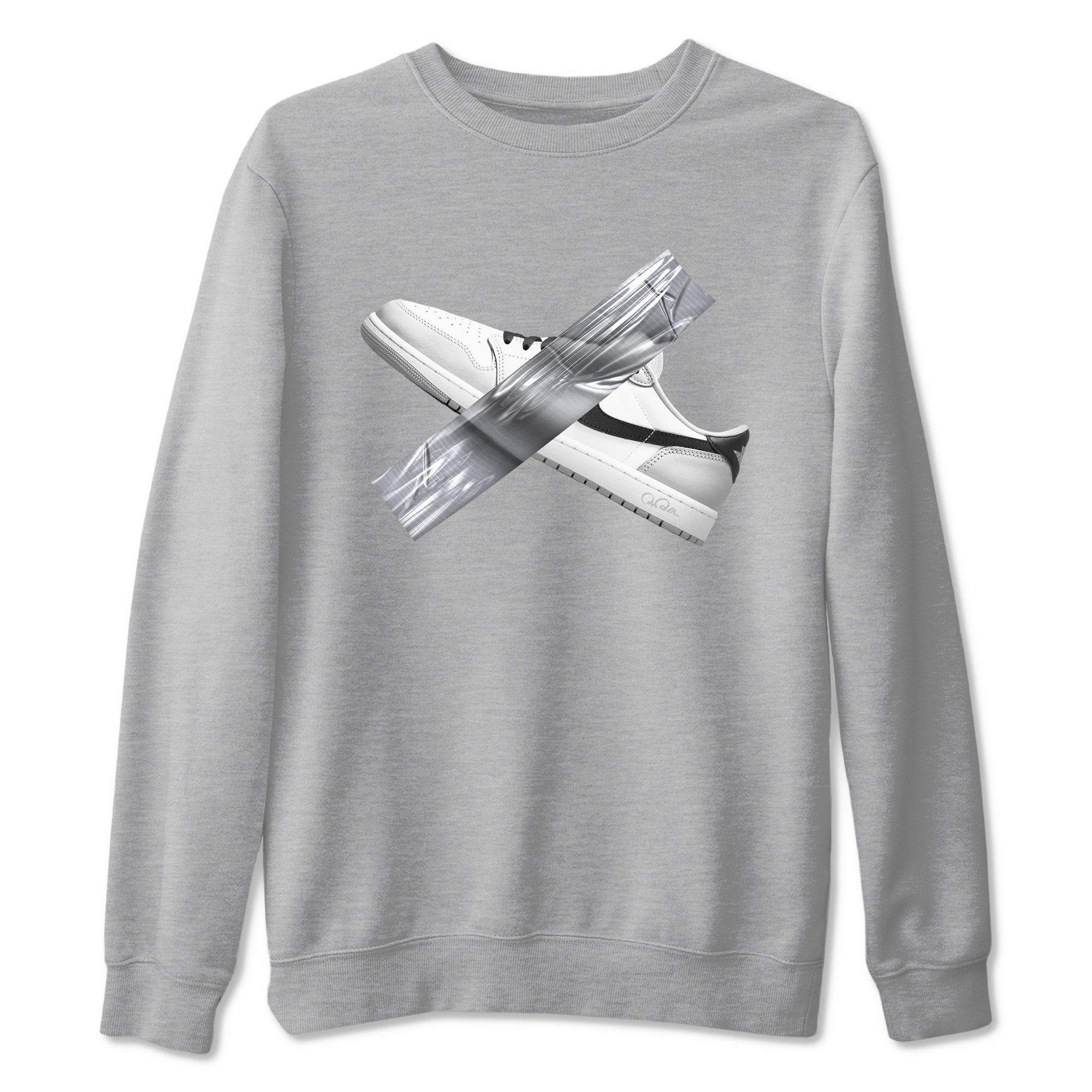 1s Wolf Grey shirts to match jordans Duct Tape sneaker match tees Air Jordan 1 Wolf Grey SNRT Sneaker Tees streetwear brand Heather Grey 2 unisex cotton tee