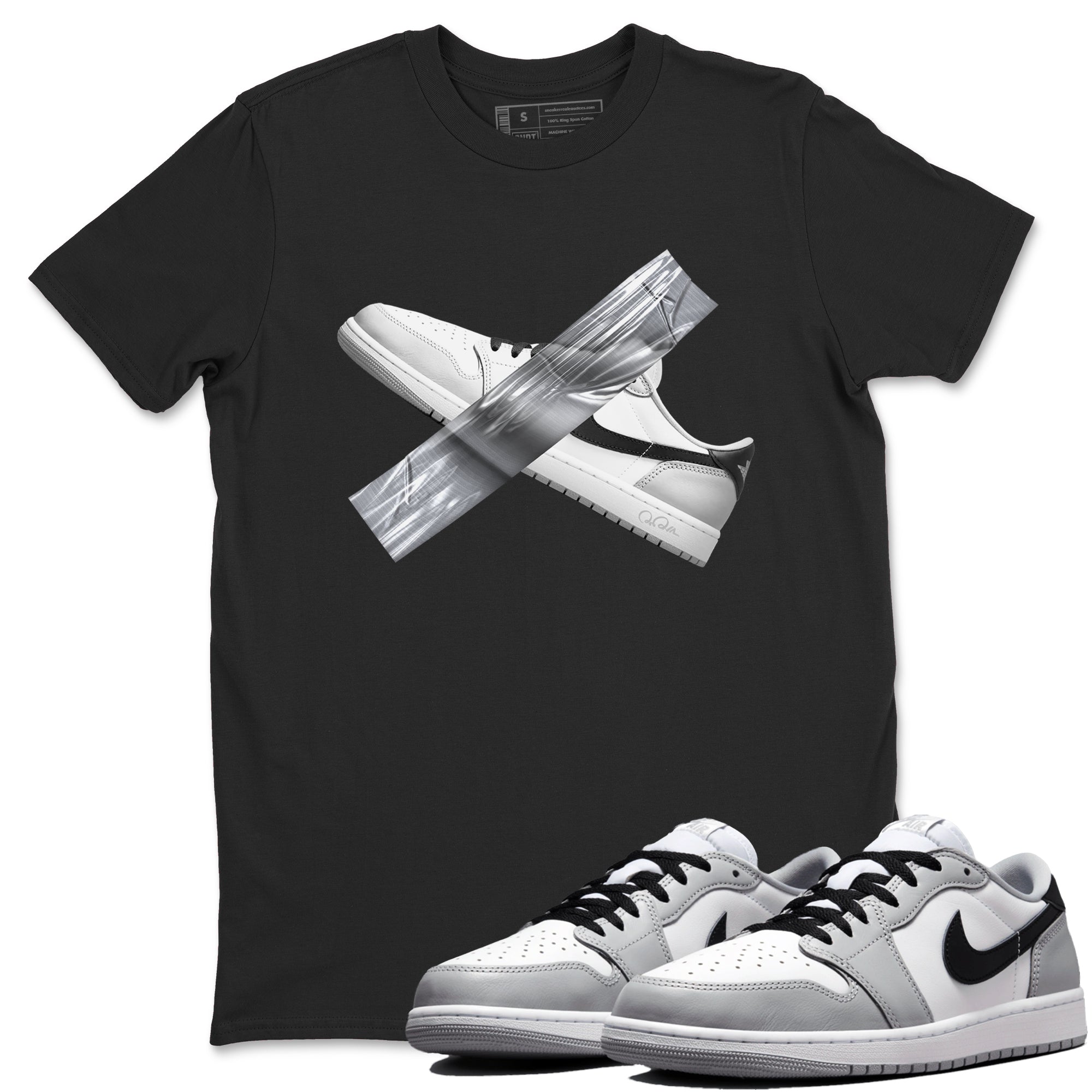 1s Wolf Grey shirts to match jordans Duct Tape sneaker match tees Air Jordan 1 Wolf Grey SNRT Sneaker Tees streetwear brand Black 1 unisex cotton tee