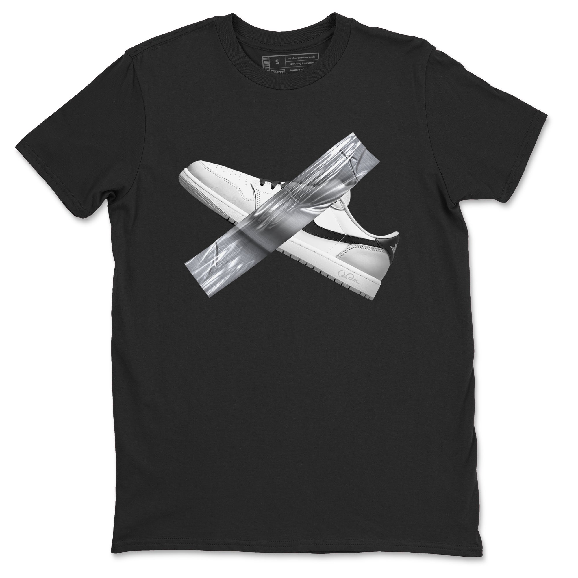 1s Wolf Grey shirts to match jordans Duct Tape sneaker match tees Air Jordan 1 Wolf Grey SNRT Sneaker Tees streetwear brand Black 2 unisex cotton tee