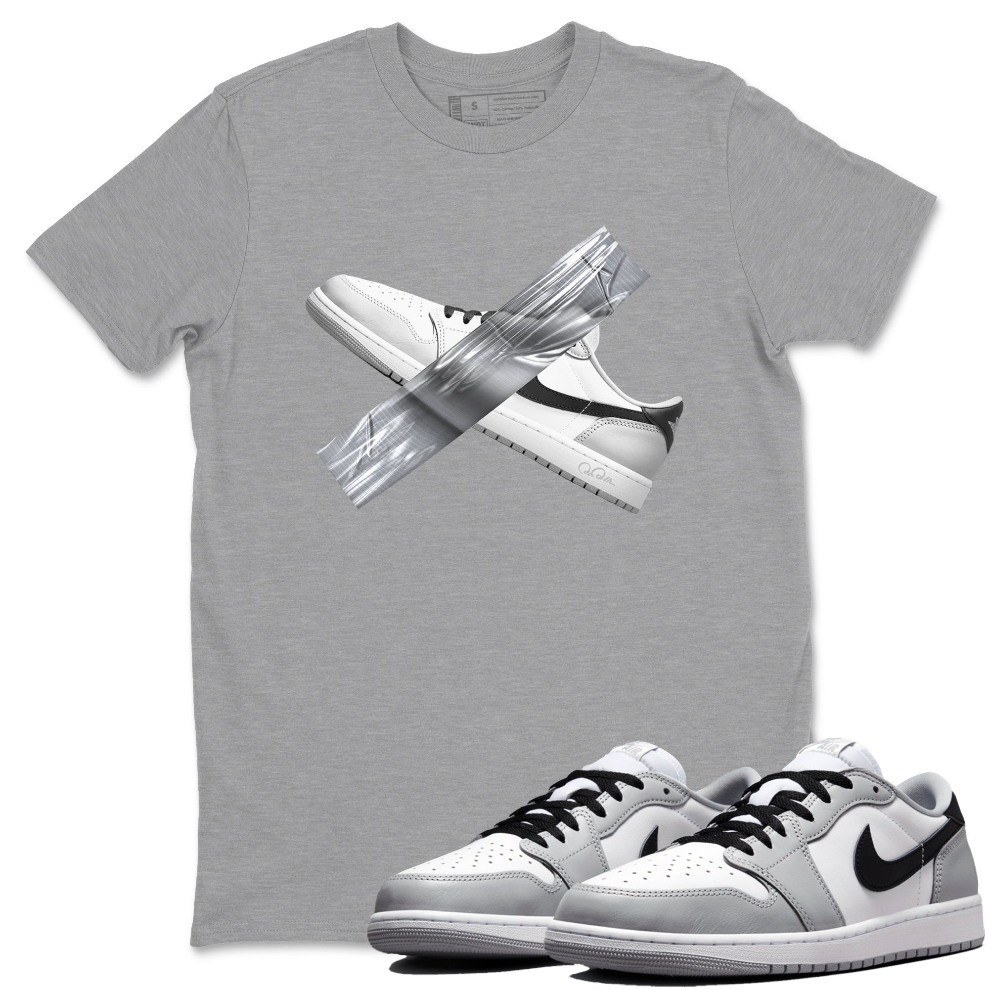 1s Wolf Grey shirts to match jordans Duct Tape sneaker match tees Air Jordan 1 Wolf Grey SNRT Sneaker Tees streetwear brand Heather Grey 1 unisex cotton tee