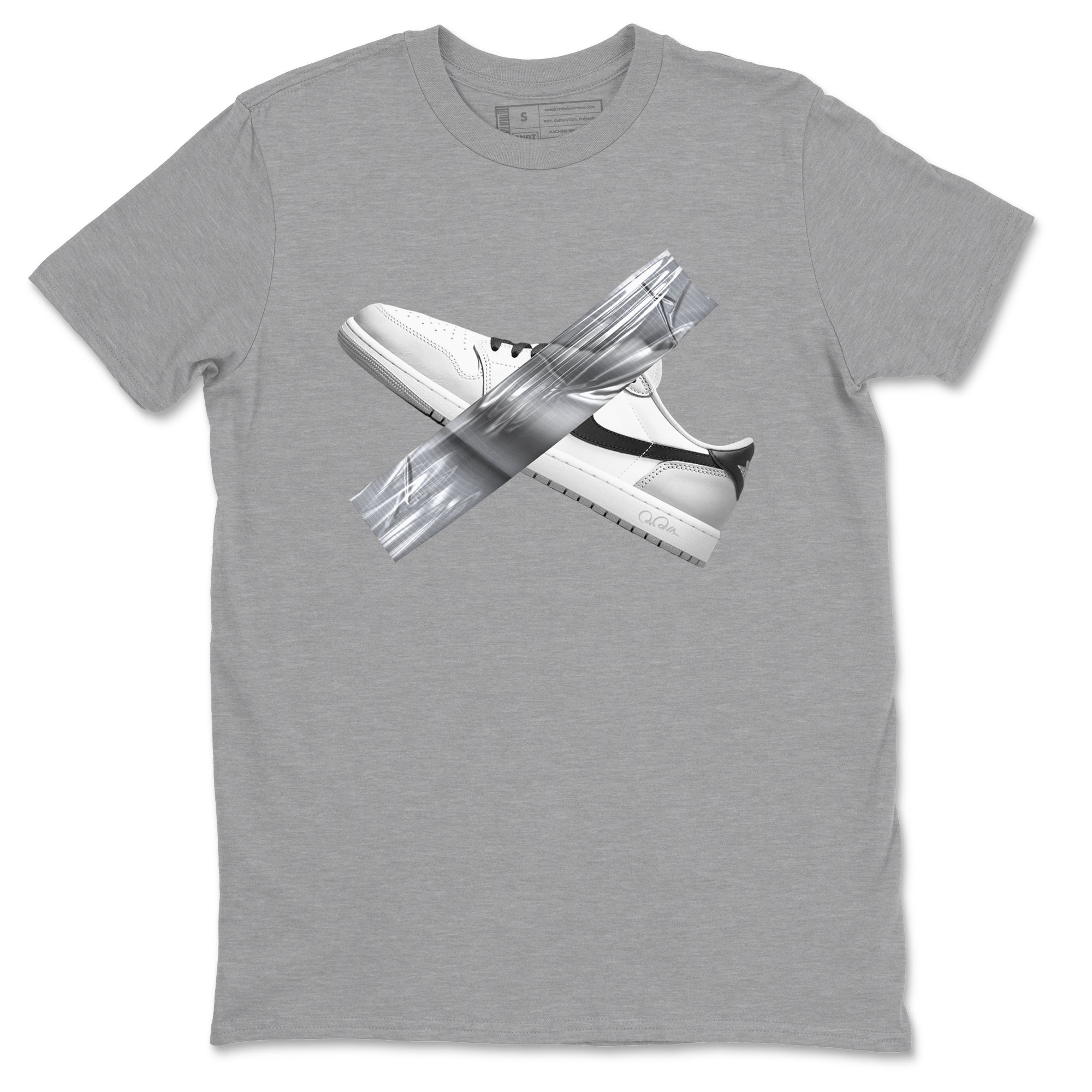 1s Wolf Grey shirts to match jordans Duct Tape sneaker match tees Air Jordan 1 Wolf Grey SNRT Sneaker Tees streetwear brand Heather Grey 2 unisex cotton tee