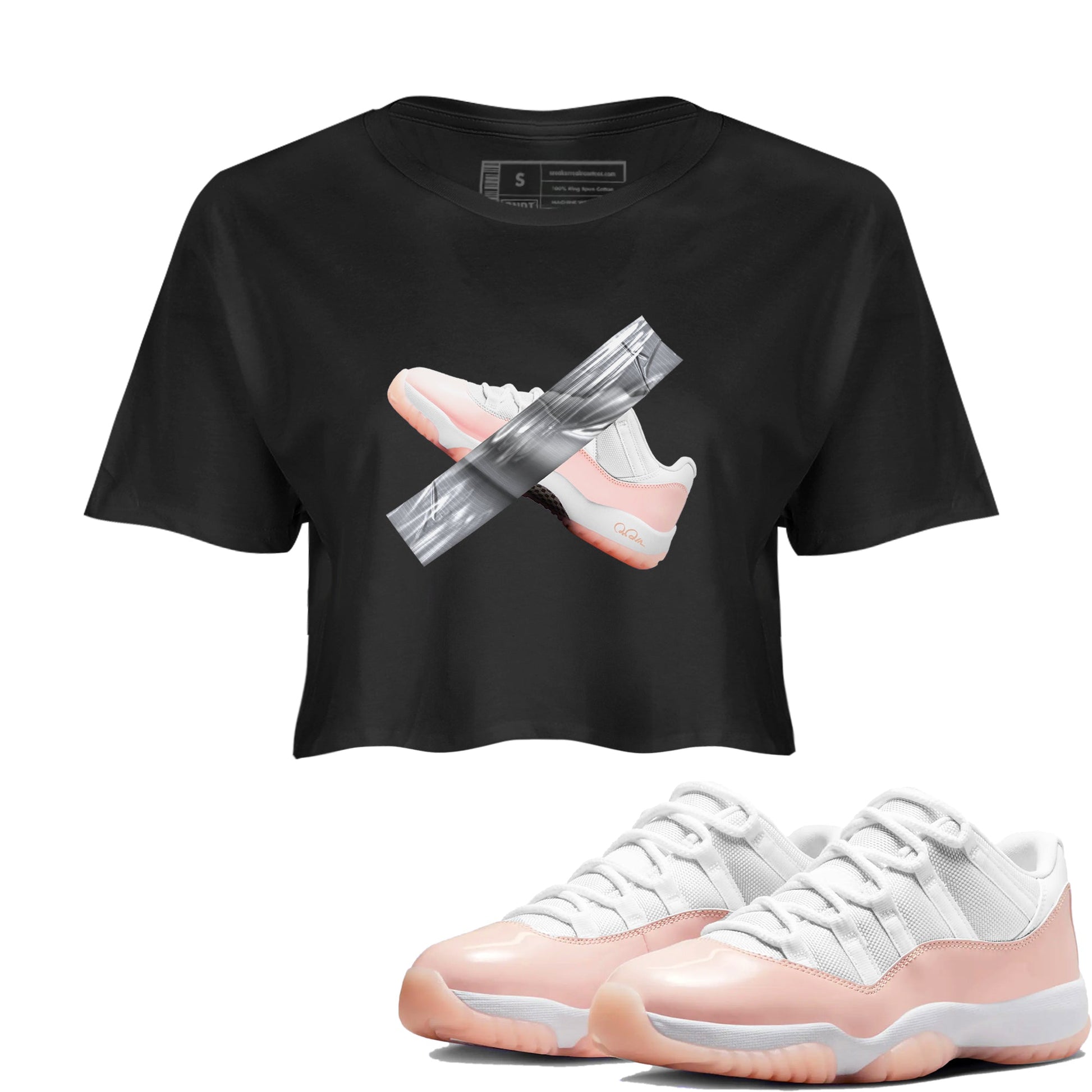 11s Legend Pink shirts to match jordans Duct Tape sneaker match tees Air Jordan 11 Legend Pink SNRT Sneaker Tees streetwear brand Black 1 crop tee