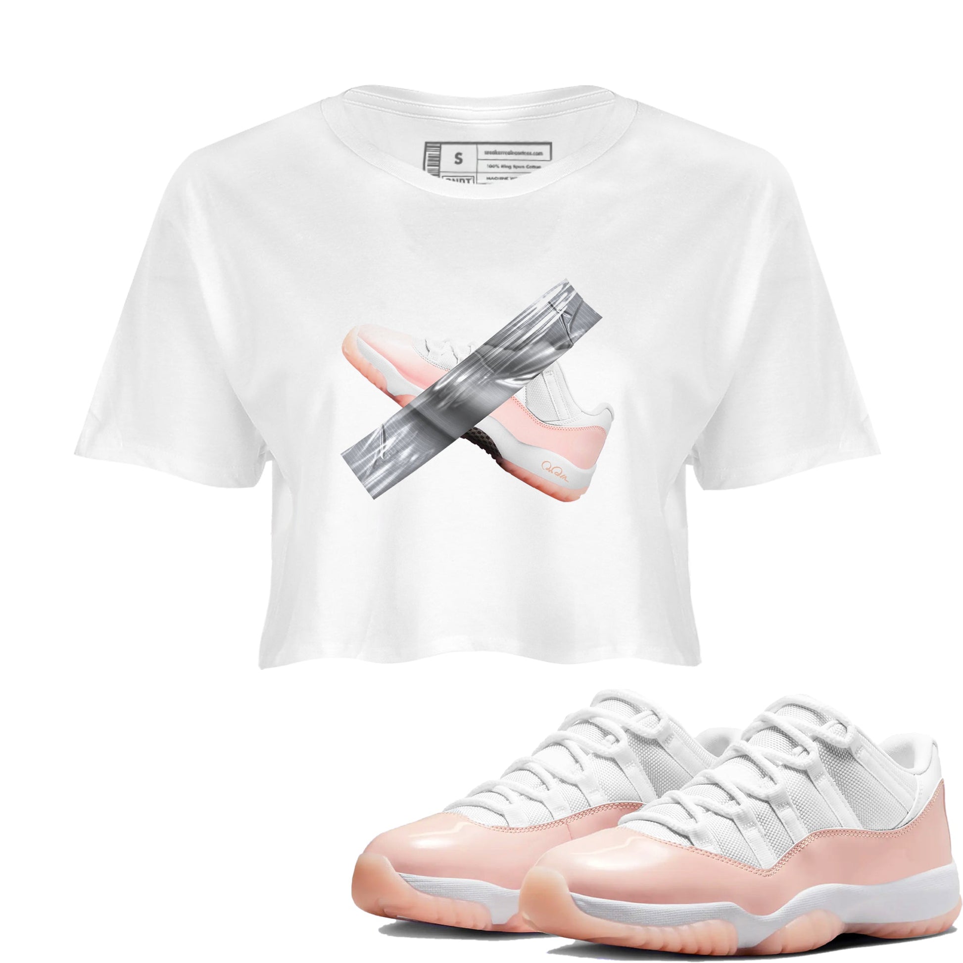 11s Legend Pink shirts to match jordans Duct Tape sneaker match tees Air Jordan 11 Legend Pink SNRT Sneaker Tees streetwear brand White 1 crop tee
