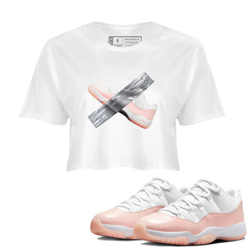 11s Legend Pink shirts to match jordans Duct Tape sneaker match tees Air Jordan 11 Legend Pink SNRT Sneaker Tees streetwear brand White 1 crop tee