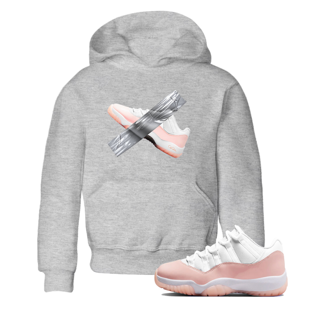 11s Legend Pink shirts to match jordans Duct Tape sneaker match tees Air Jordan 11 Legend Pink SNRT Sneaker Tees streetwear brand Baby and Youth Heather Grey 1 cotton tee