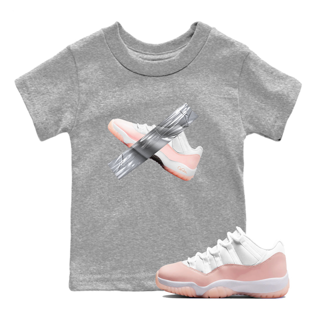 11s Legend Pink shirts to match jordans Duct Tape sneaker match tees Air Jordan 11 Legend Pink SNRT Sneaker Tees streetwear brand Baby and Youth Heather Grey 1 cotton tee