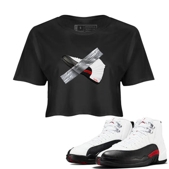 12s Taxi Flip shirts to match jordans Duct Tape sneaker match tees Air Jordan 12 Taxi Flip SNRT Sneaker Tees streetwear brand Black 1 crop tee