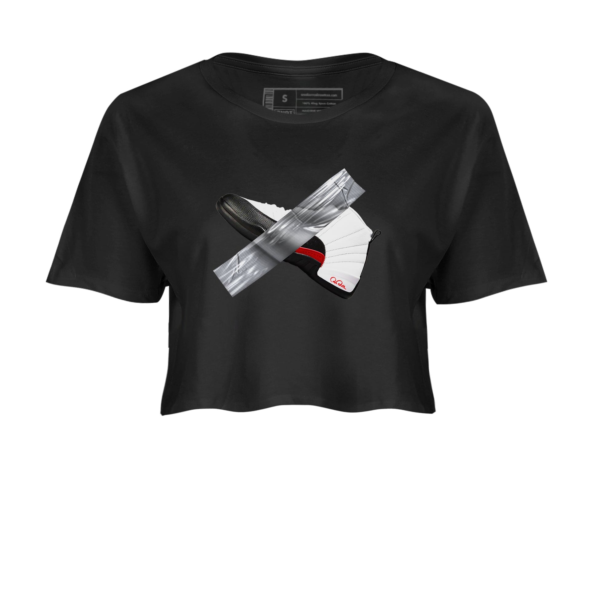 12s Taxi Flip shirts to match jordans Duct Tape sneaker match tees Air Jordan 12 Taxi Flip SNRT Sneaker Tees streetwear brand Black 2 crop tee