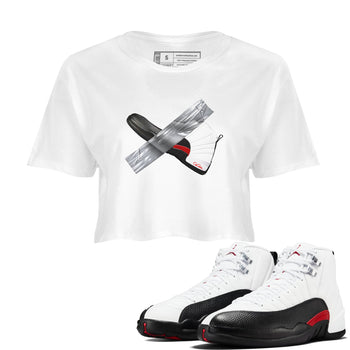 12s Taxi Flip shirts to match jordans Duct Tape sneaker match tees Air Jordan 12 Taxi Flip SNRT Sneaker Tees streetwear brand White 1 crop tee