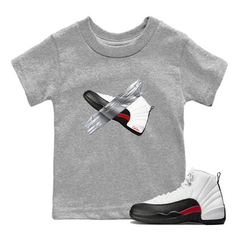 12s Taxi Flip shirts to match jordans Duct Tape sneaker match tees Air Jordan 12 Taxi Flip SNRT Sneaker Tees streetwear brand Baby and Youth Heather Grey 1 cotton tee