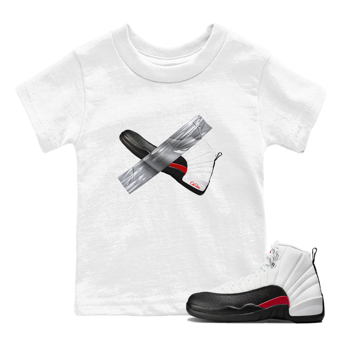12s Taxi Flip shirts to match jordans Duct Tape sneaker match tees Air Jordan 12 Taxi Flip SNRT Sneaker Tees streetwear brand Baby and Youth White 1 cotton tee