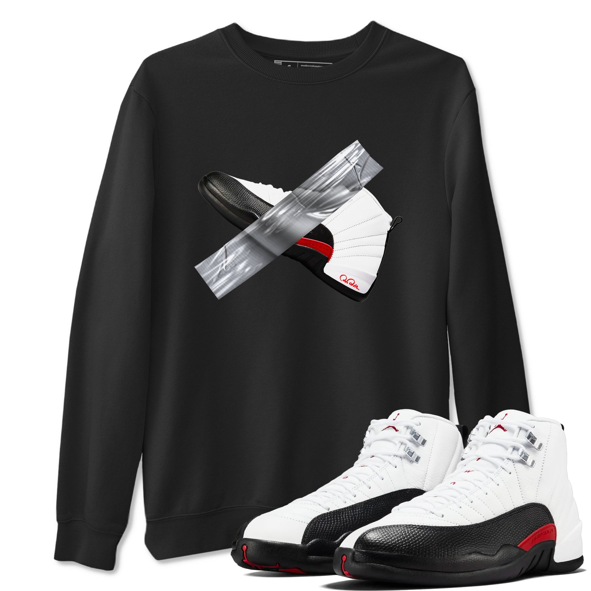 12s Taxi Flip shirts to match jordans Duct Tape sneaker match tees Air Jordan 12 Taxi Flip SNRT Sneaker Tees streetwear brand Black 1 unisex cotton tee