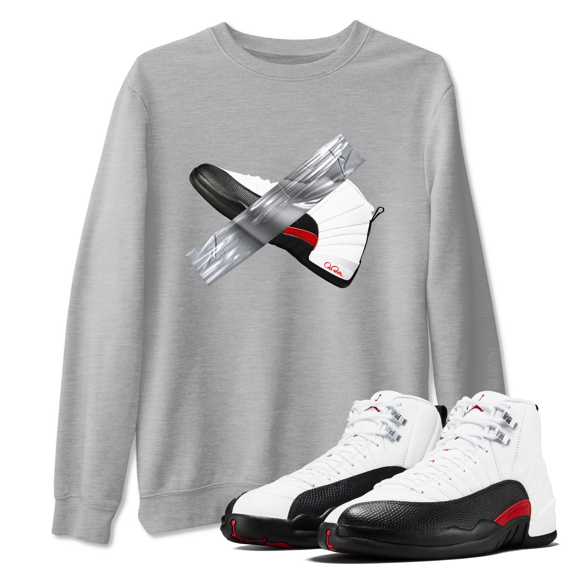 12s Taxi Flip shirts to match jordans Duct Tape sneaker match tees Air Jordan 12 Taxi Flip SNRT Sneaker Tees streetwear brand Heather Grey 1 unisex cotton tee