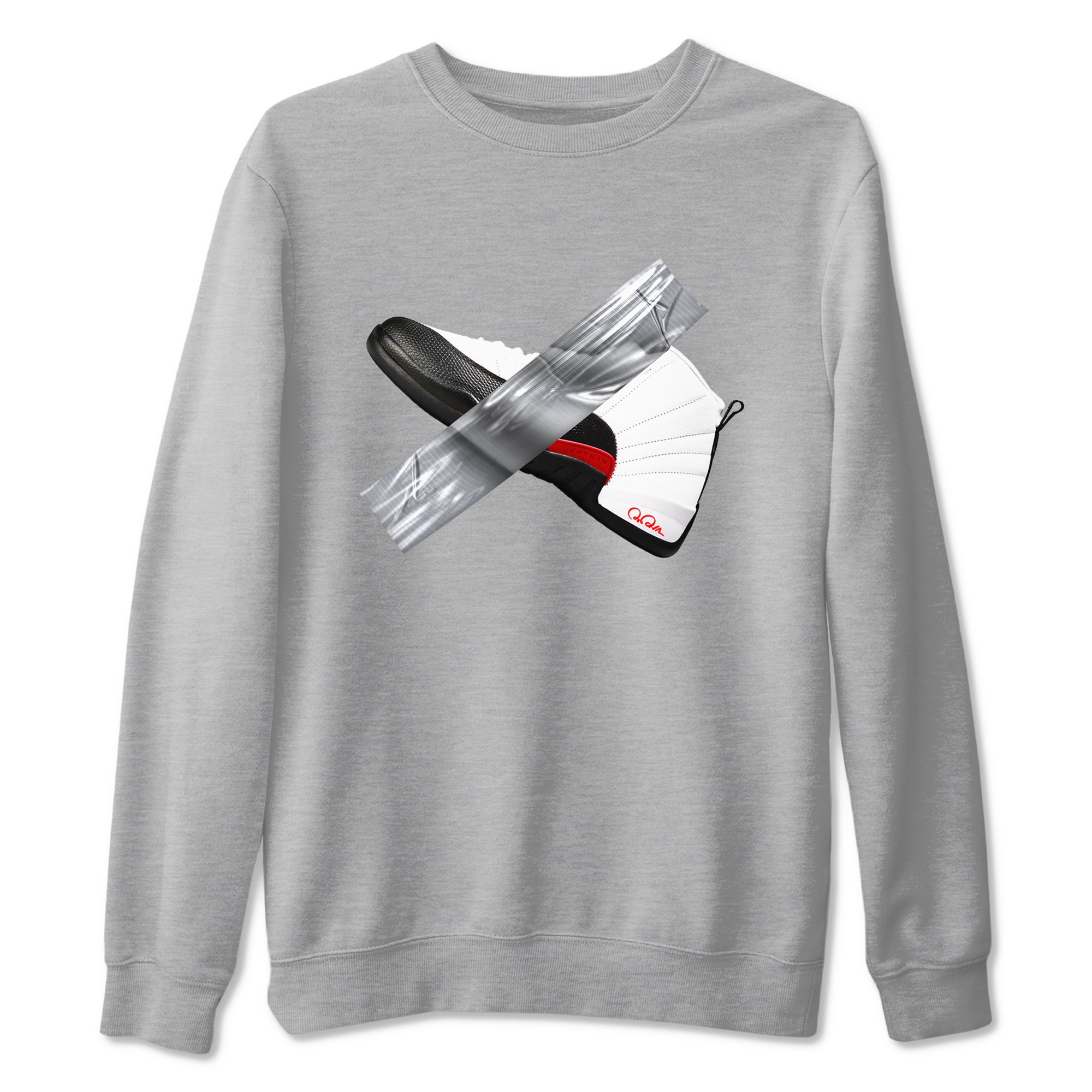 12s Taxi Flip shirts to match jordans Duct Tape sneaker match tees Air Jordan 12 Taxi Flip SNRT Sneaker Tees streetwear brand Heather Grey 2 unisex cotton tee
