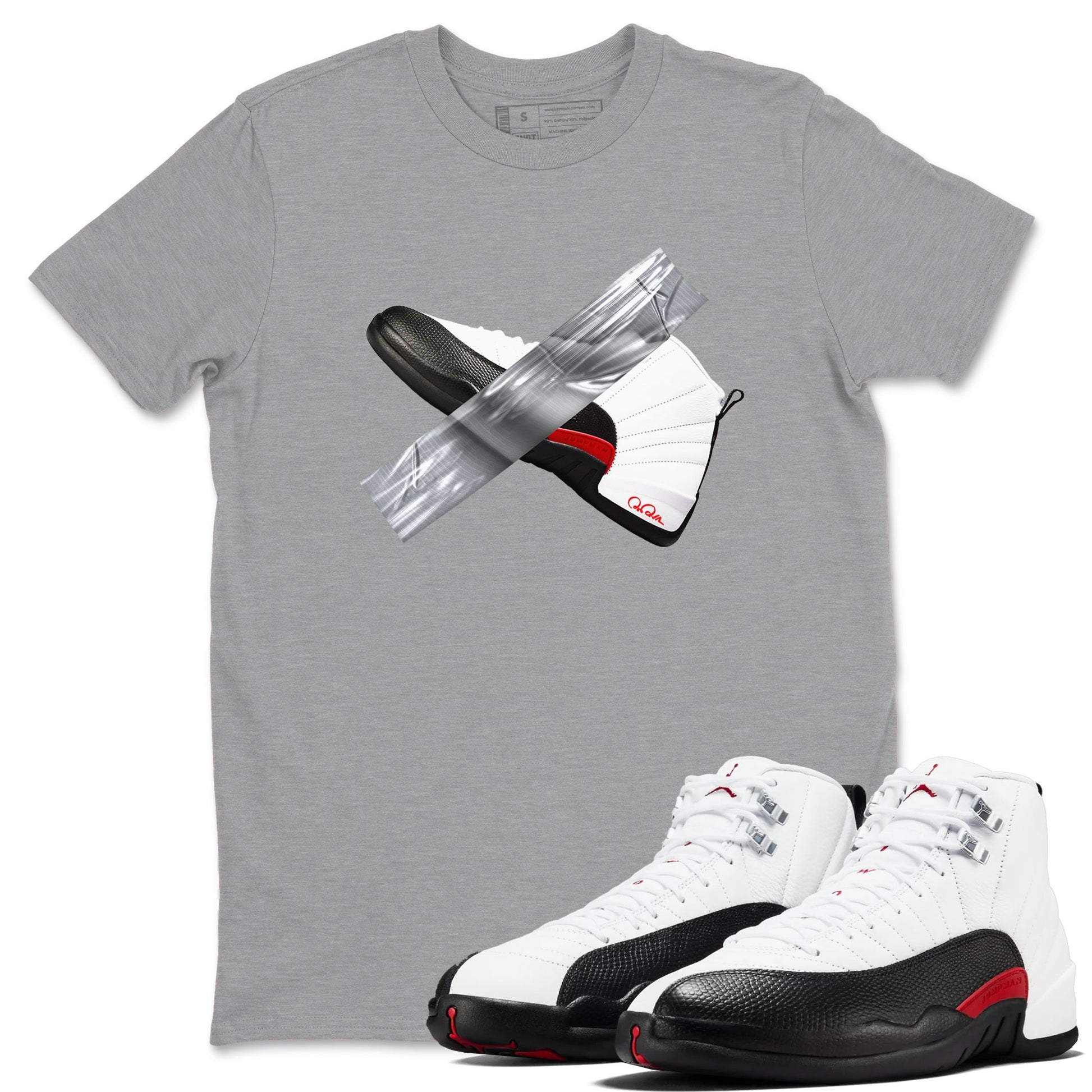 12s Taxi Flip shirts to match jordans Duct Tape sneaker match tees Air Jordan 12 Taxi Flip SNRT Sneaker Tees streetwear brand Heather Grey 1 unisex cotton tee