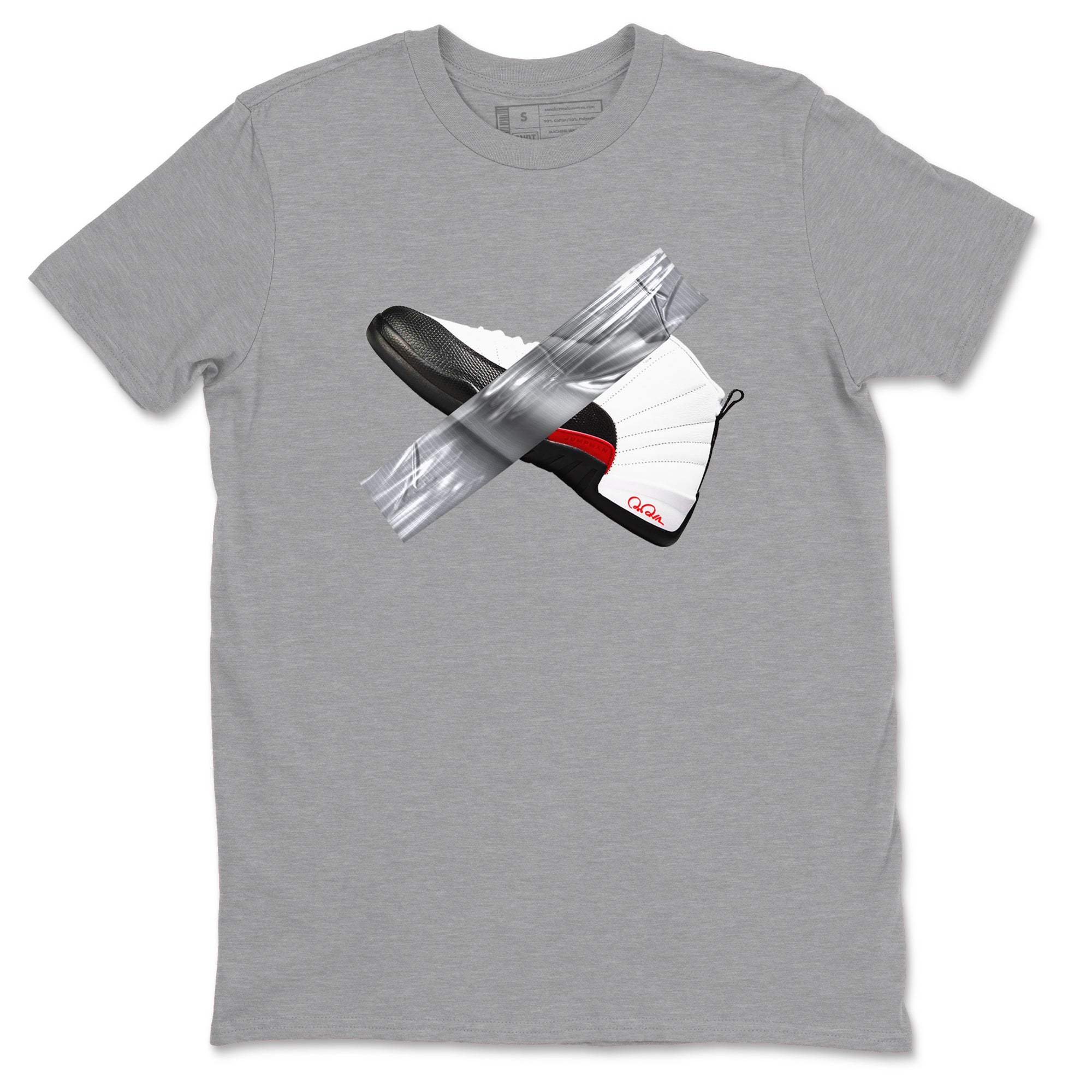 12s Taxi Flip shirts to match jordans Duct Tape sneaker match tees Air Jordan 12 Taxi Flip SNRT Sneaker Tees streetwear brand Heather Grey 2 unisex cotton tee