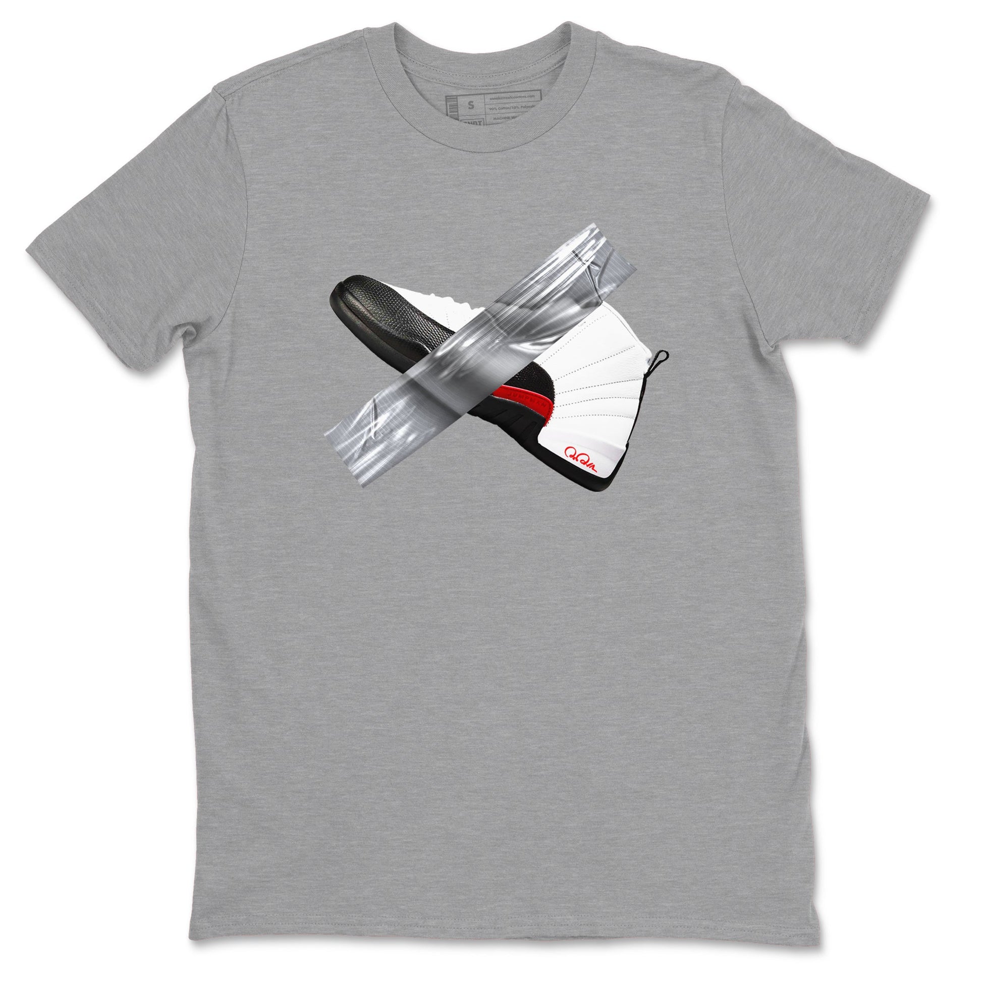 12s Taxi Flip shirts to match jordans Duct Tape sneaker match tees Air Jordan 12 Taxi Flip SNRT Sneaker Tees streetwear brand Heather Grey 2 unisex cotton tee