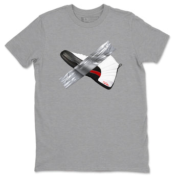 12s Taxi Flip shirts to match jordans Duct Tape sneaker match tees Air Jordan 12 Taxi Flip SNRT Sneaker Tees streetwear brand Heather Grey 2 unisex cotton tee