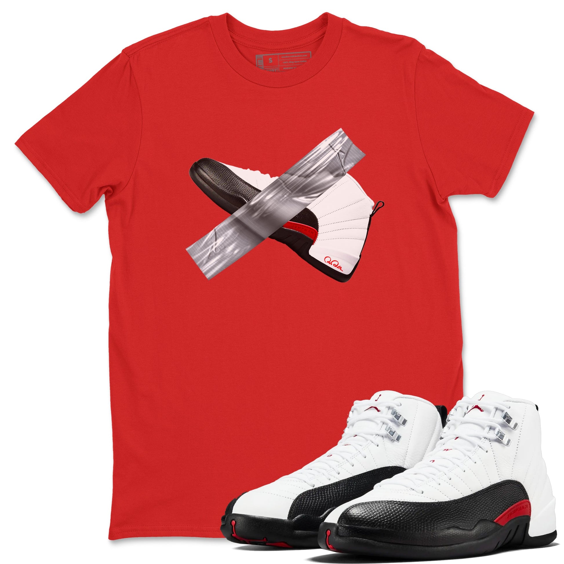 12s Taxi Flip shirts to match jordans Duct Tape sneaker match tees Air Jordan 12 Taxi Flip SNRT Sneaker Tees streetwear brand Red 1 unisex cotton tee