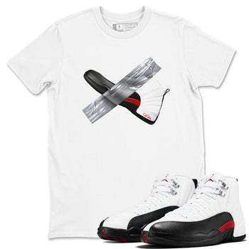 12s Taxi Flip shirts to match jordans Duct Tape sneaker match tees Air Jordan 12 Taxi Flip SNRT Sneaker Tees streetwear brand White 1 unisex cotton tee