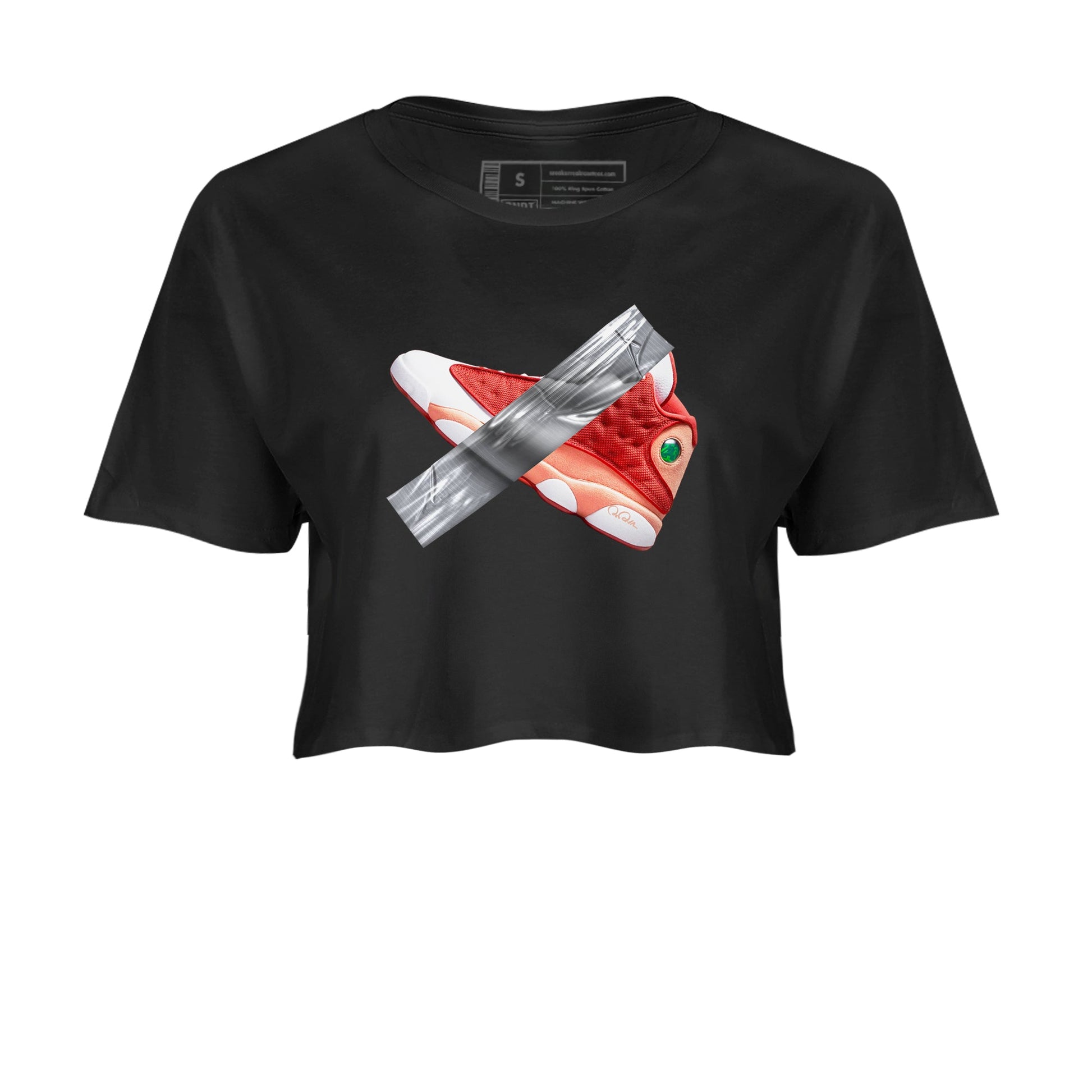 13s Dune Red shirts to match jordans Duct Tape sneaker match tees Air Jordan 13 Dune Red SNRT Sneaker Tees streetwear brand Black 2 crop tee