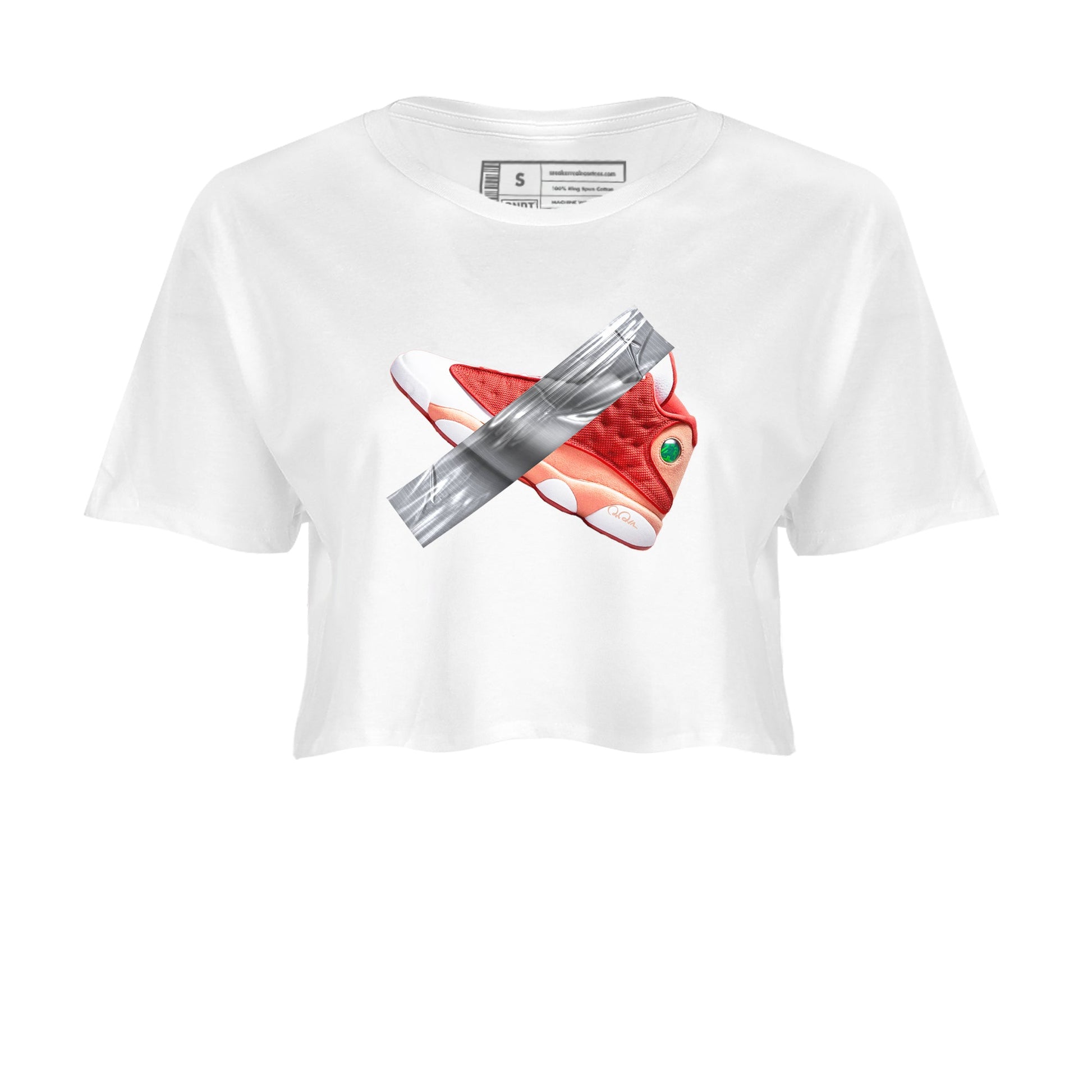 13s Dune Red shirts to match jordans Duct Tape sneaker match tees Air Jordan 13 Dune Red SNRT Sneaker Tees streetwear brand White 2 crop tee
