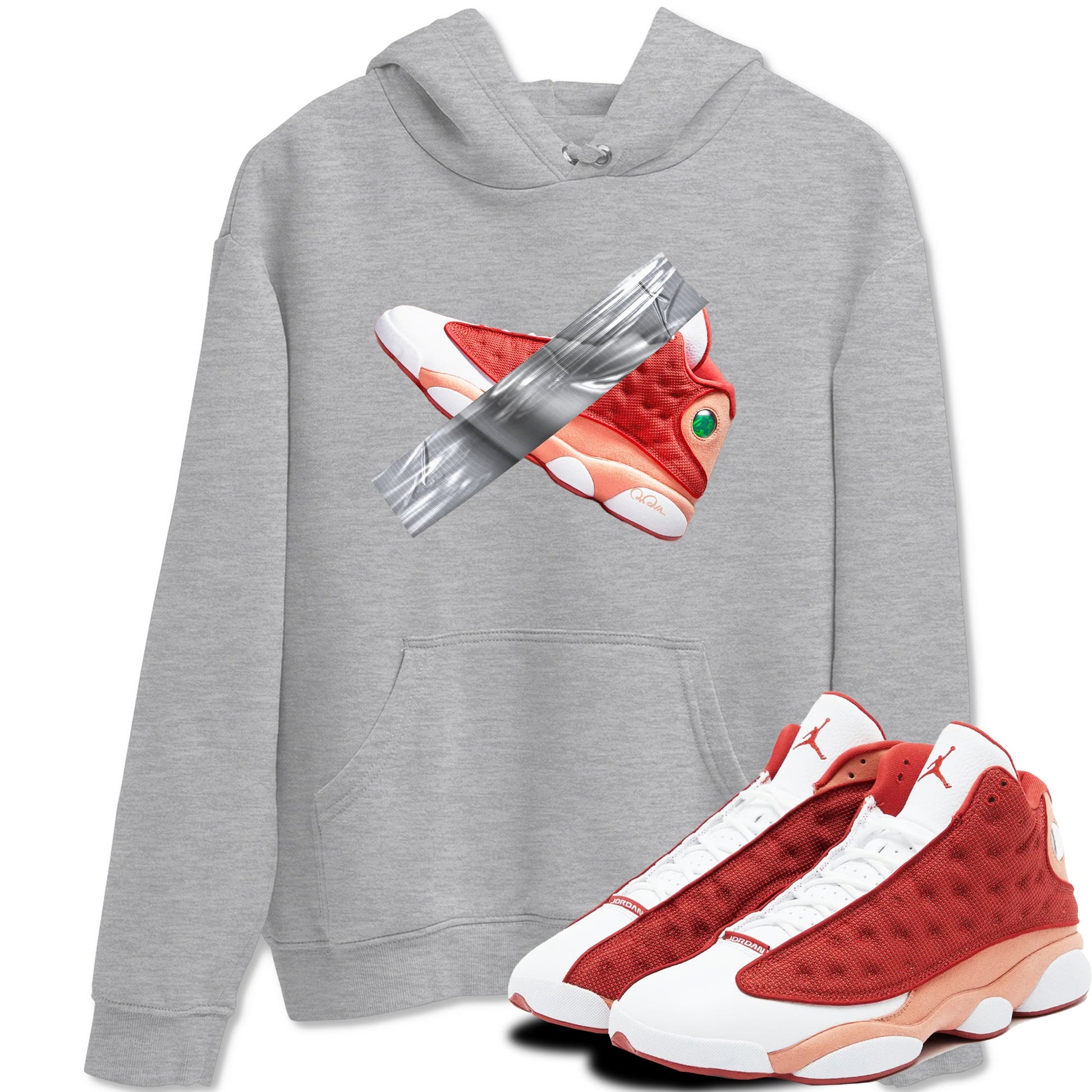 13s Dune Red shirts to match jordans Duct Tape sneaker match tees Air Jordan 13 Dune Red SNRT Sneaker Tees streetwear brand Heather Grey 1 unisex cotton tee