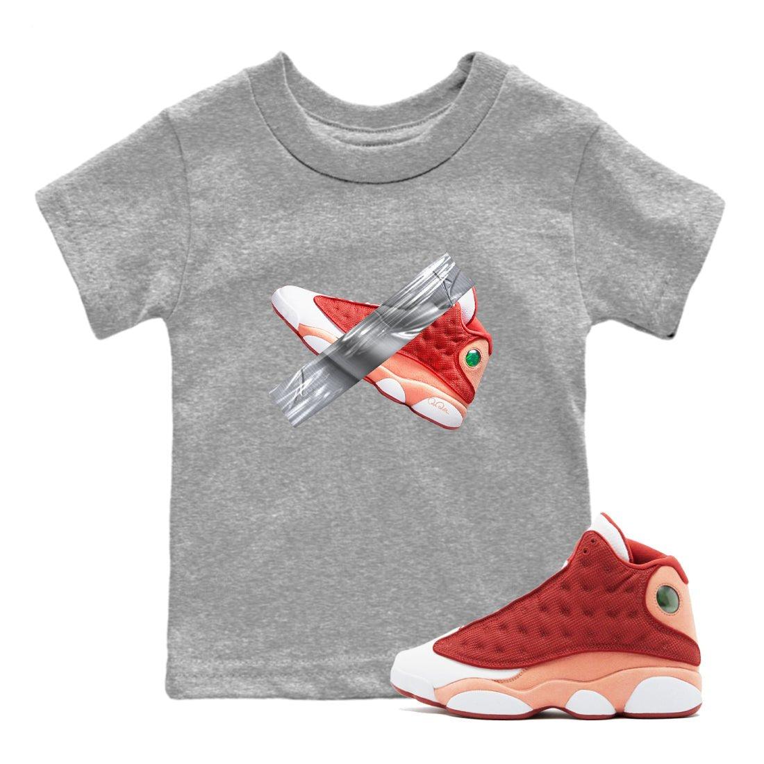 13s Dune Red shirts to match jordans Duct Tape sneaker match tees Air Jordan 13 Dune Red SNRT Sneaker Tees streetwear brand Baby and Youth Heather Grey 1 cotton tee