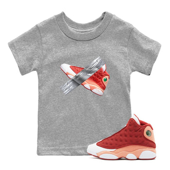 13s Dune Red shirts to match jordans Duct Tape sneaker match tees Air Jordan 13 Dune Red SNRT Sneaker Tees streetwear brand Baby and Youth Heather Grey 1 cotton tee
