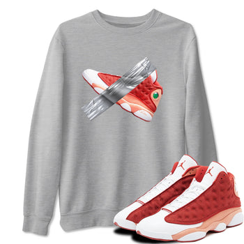 13s Dune Red shirts to match jordans Duct Tape sneaker match tees Air Jordan 13 Dune Red SNRT Sneaker Tees streetwear brand Heather Grey 1 unisex cotton tee